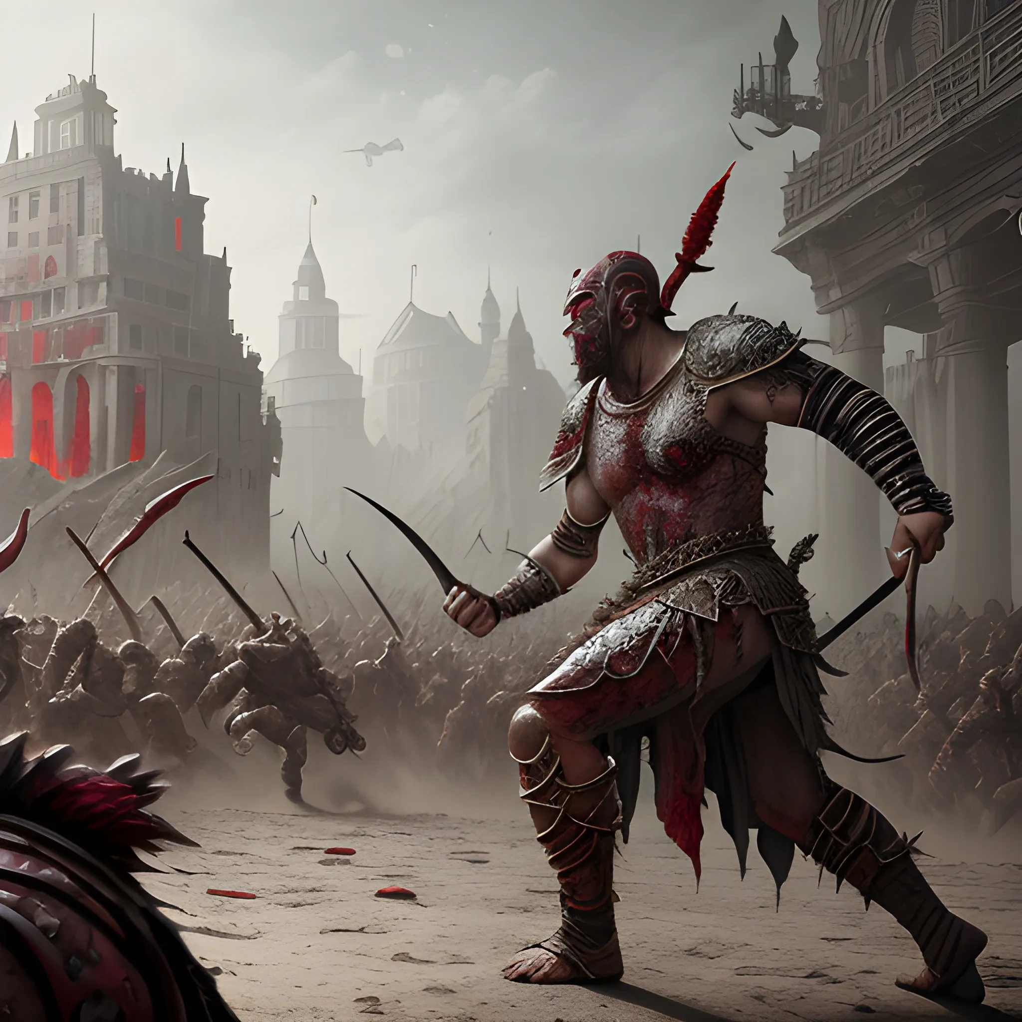 bloody fight, blood, too warriors, 8k, high resolution, high quality, photorealistic, hyperrealistic, detailed, detailed matte painting, deep color, fantastical, intricate detail, splash screen, complementary colors, fantasy concept art, 8k resolution trending on Artstation Unreal Engine 5