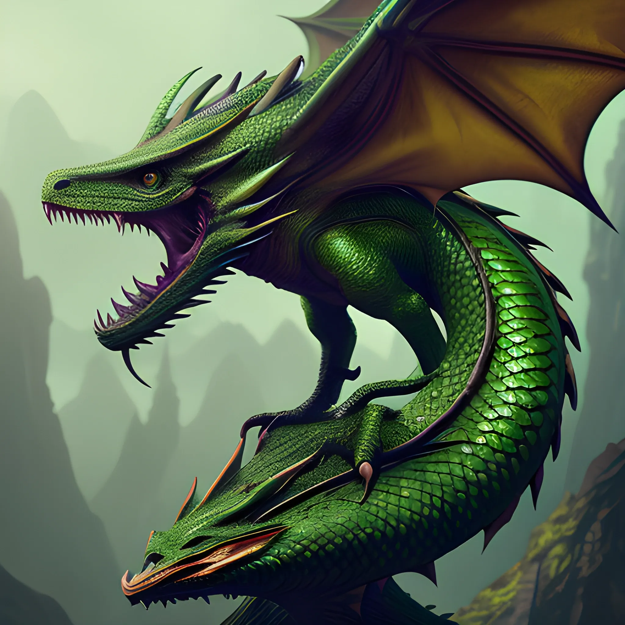 green dragon, wings, tail, head, 8k, high resolution, high quality, photorealistic, hyperrealistic, detailed, detailed matte painting, deep color, fantastical, intricate detail, splash screen, complementary colors, fantasy concept art, 8k resolution trending on Artstation Unreal Engine 5