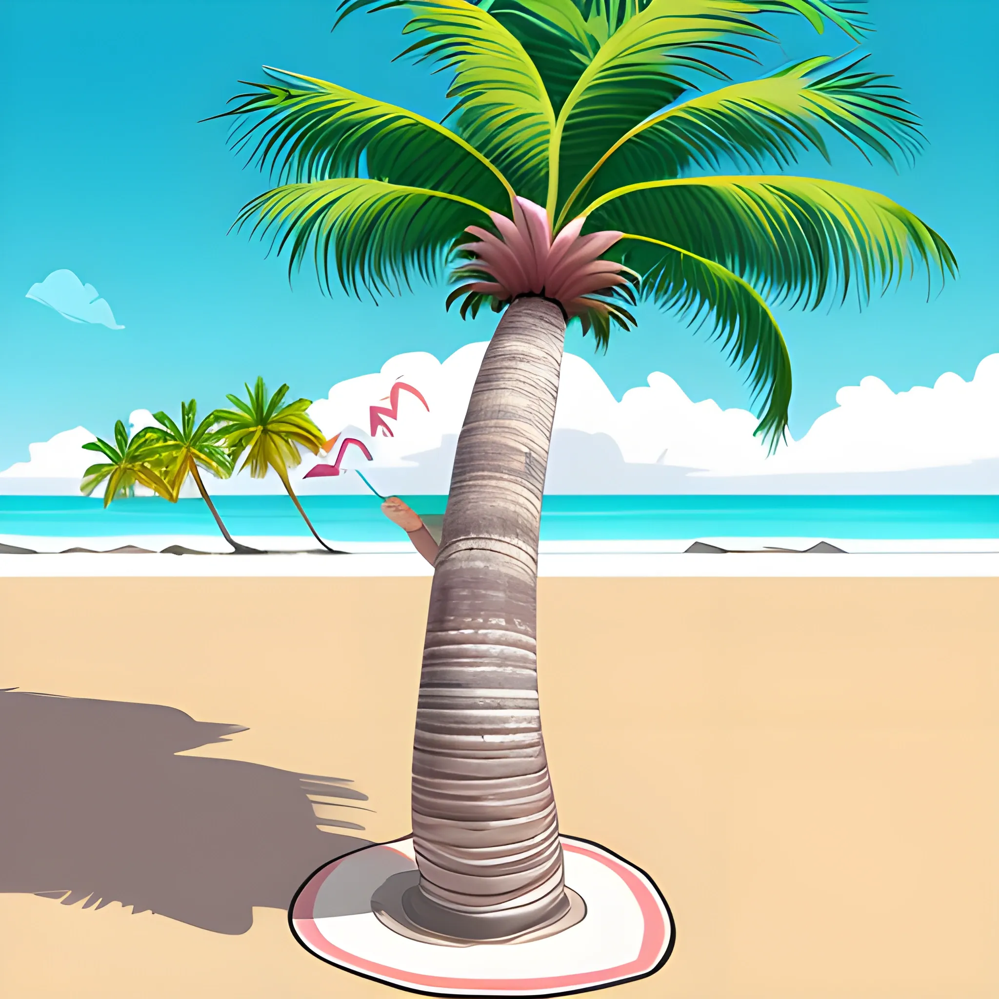 mono colgado cabeza abajo de una palmera en una playa caribeña. Estilo meme para whatsapp. Ilustración vectorial