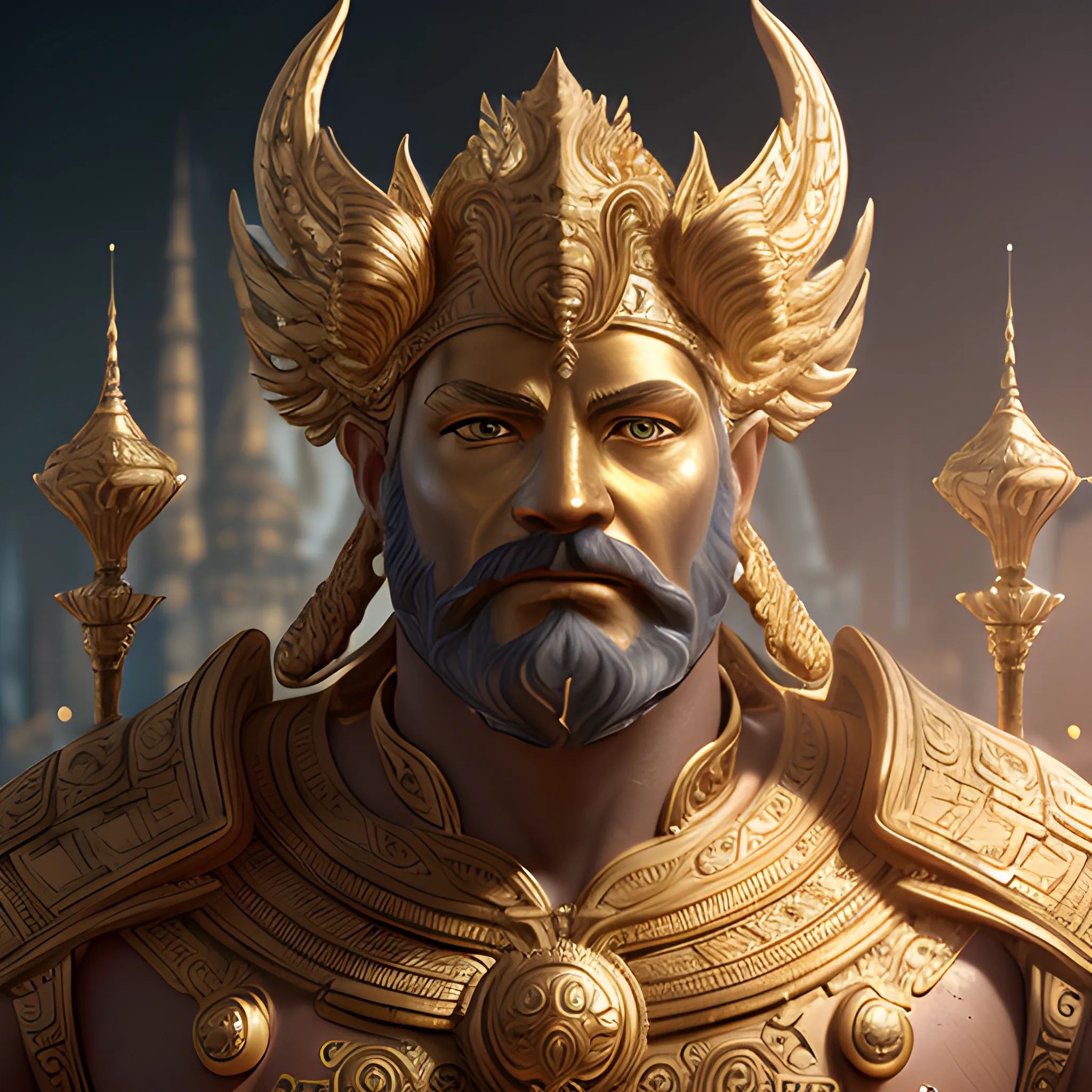 god of gold, midas, strong, 8k, high resolution, high quality, photorealistic, hyperrealistic, detailed, detailed matte painting, deep color, fantastical, intricate detail, splash screen, complementary colors, fantasy concept art, 8k resolution trending on Artstation Unreal Engine 5