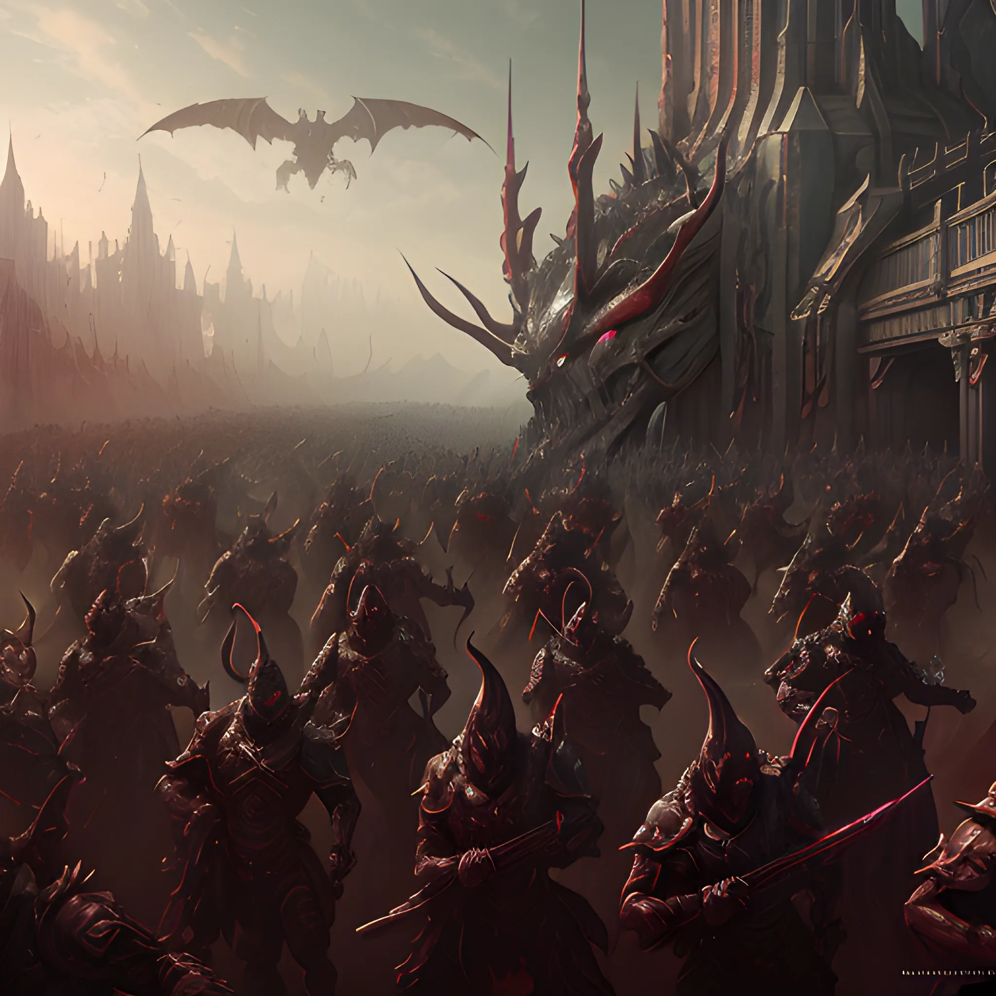 a lot of demon soldiers, demon soldiers, 8k, high resolution, high quality, photorealistic, hyperrealistic, detailed, detailed matte painting, deep color, fantastical, intricate detail, splash screen, complementary colors, fantasy concept art, 8k resolution trending on Artstation Unreal Engine 5 