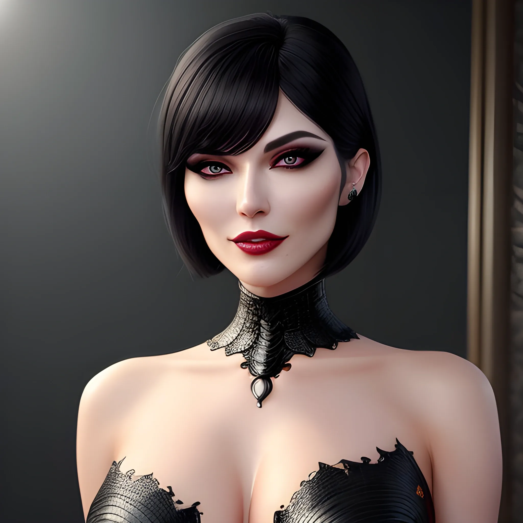 Beautiful girl, high detail, hauntingly beautiful illustration,prefect face, female, snake pupils, cocked eyebrow, mole under mouth, seductive smile, seductive smile, short hair, black hair, blunt bangs, waving, moon, wasteland, moody lighting, (full body), goddess, official art, extremely detailed CG unity 8k wallpaper, highly detailed, upright straddle, vampire, exquisite facial features, Panorama,Beautiful Body,masterpiece, best quality, beautiful girl with beautiful sensuous eyes, sensuous smile, light makeup, photorealistic face, detailed skin, Wearing sexy dress , areola, moles, public,full body,Non head portrait,Non close-up,Non close range,prospect