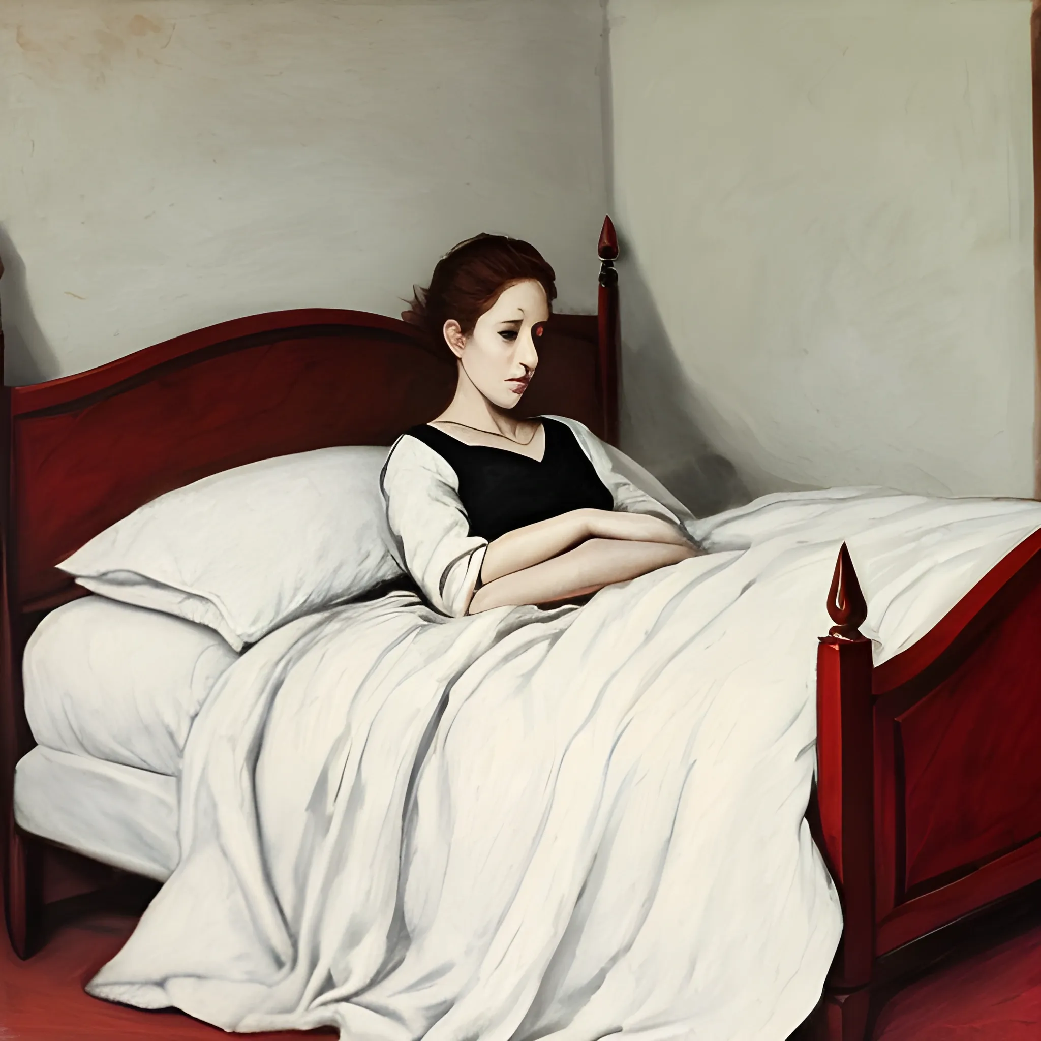 a woman，bed