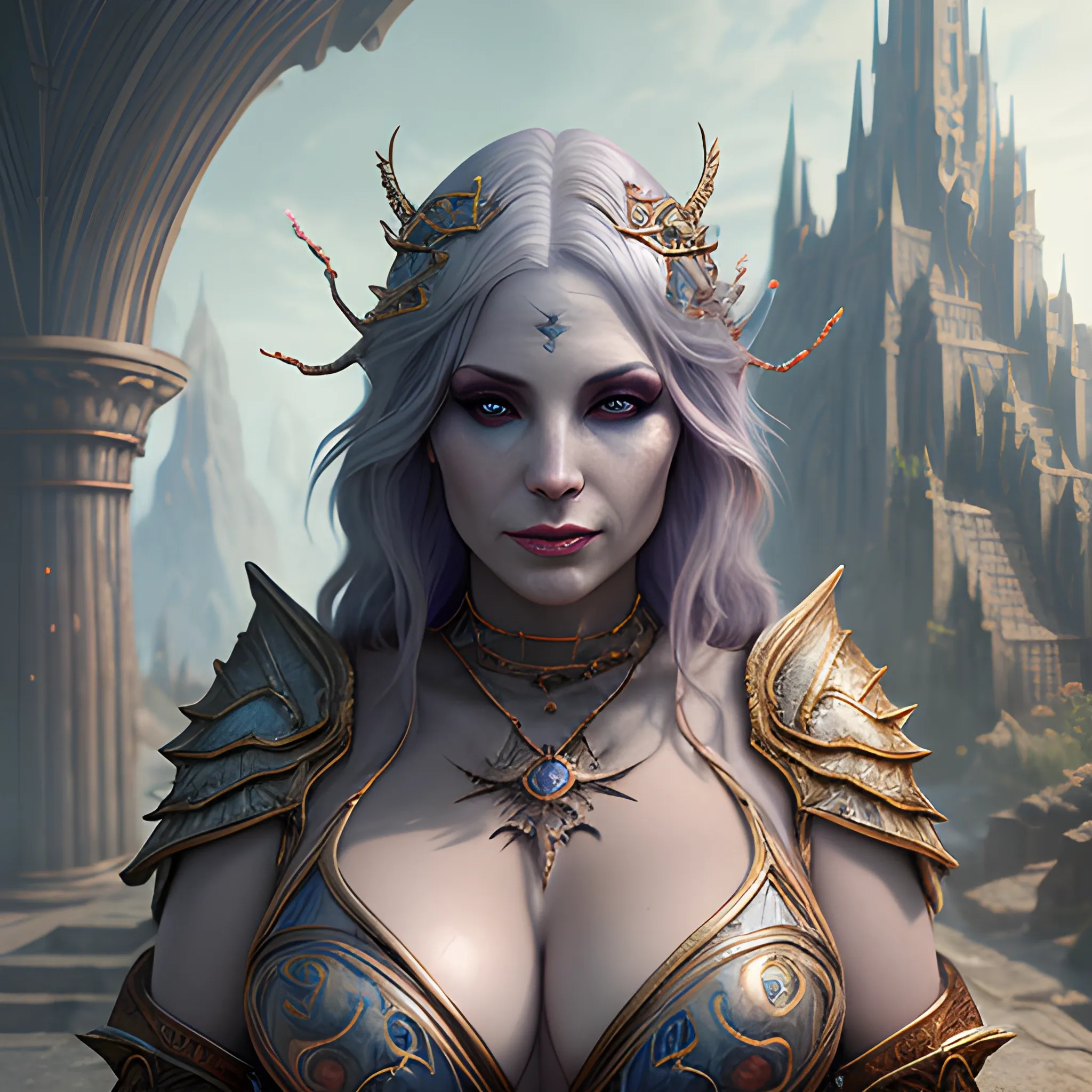 sorceress, breasty, photorealistic, hyperrealistic, 8k, high resolution, high quality, detailed, detailed matte painting, deep color, fantastical, intricate detail, splash screen, complementary colors, fantasy concept art, 8k resolution trending on Artstation Unreal Engine 5