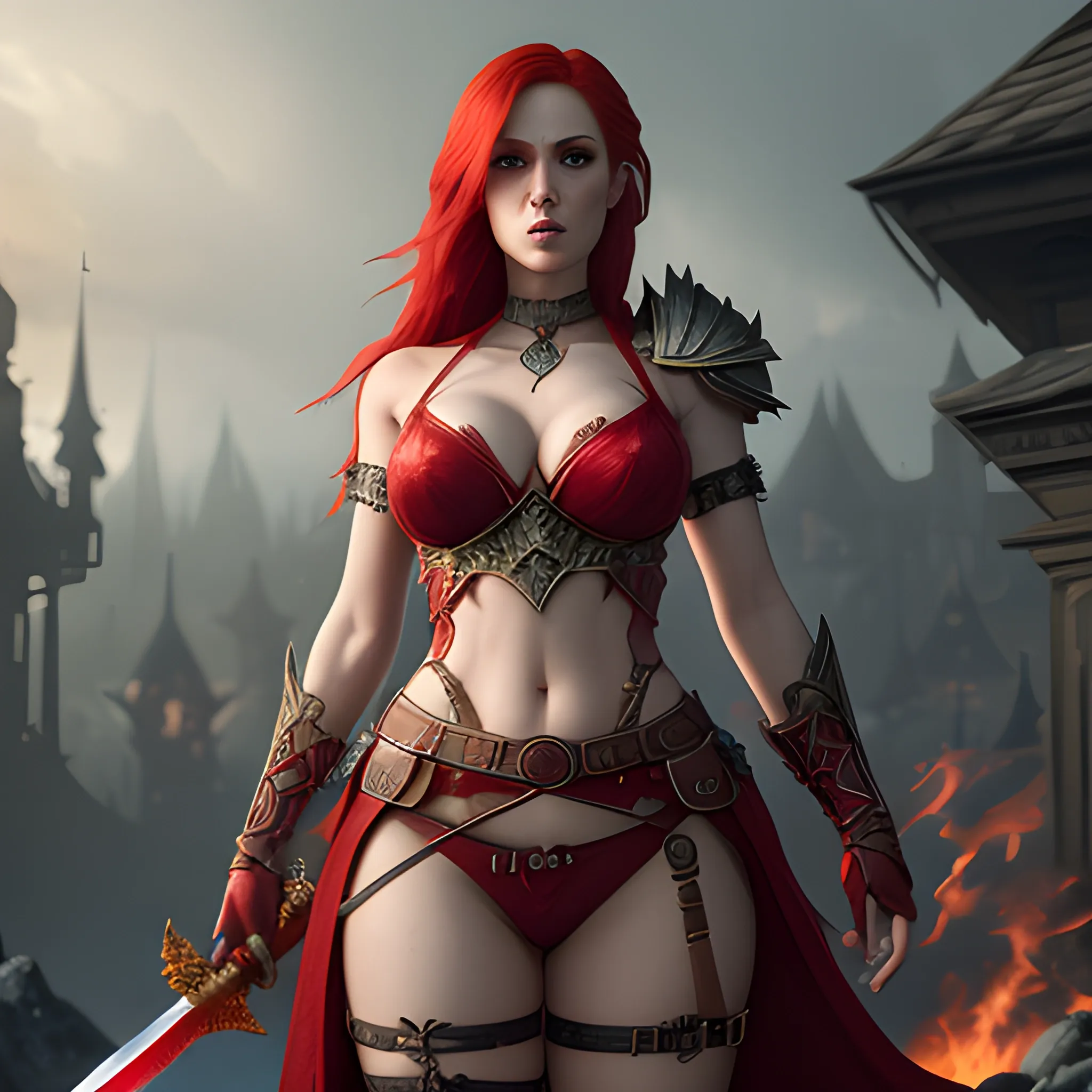 beautiful red sorceress with red hair and skimpy red clothes, fi... -  Arthub.ai