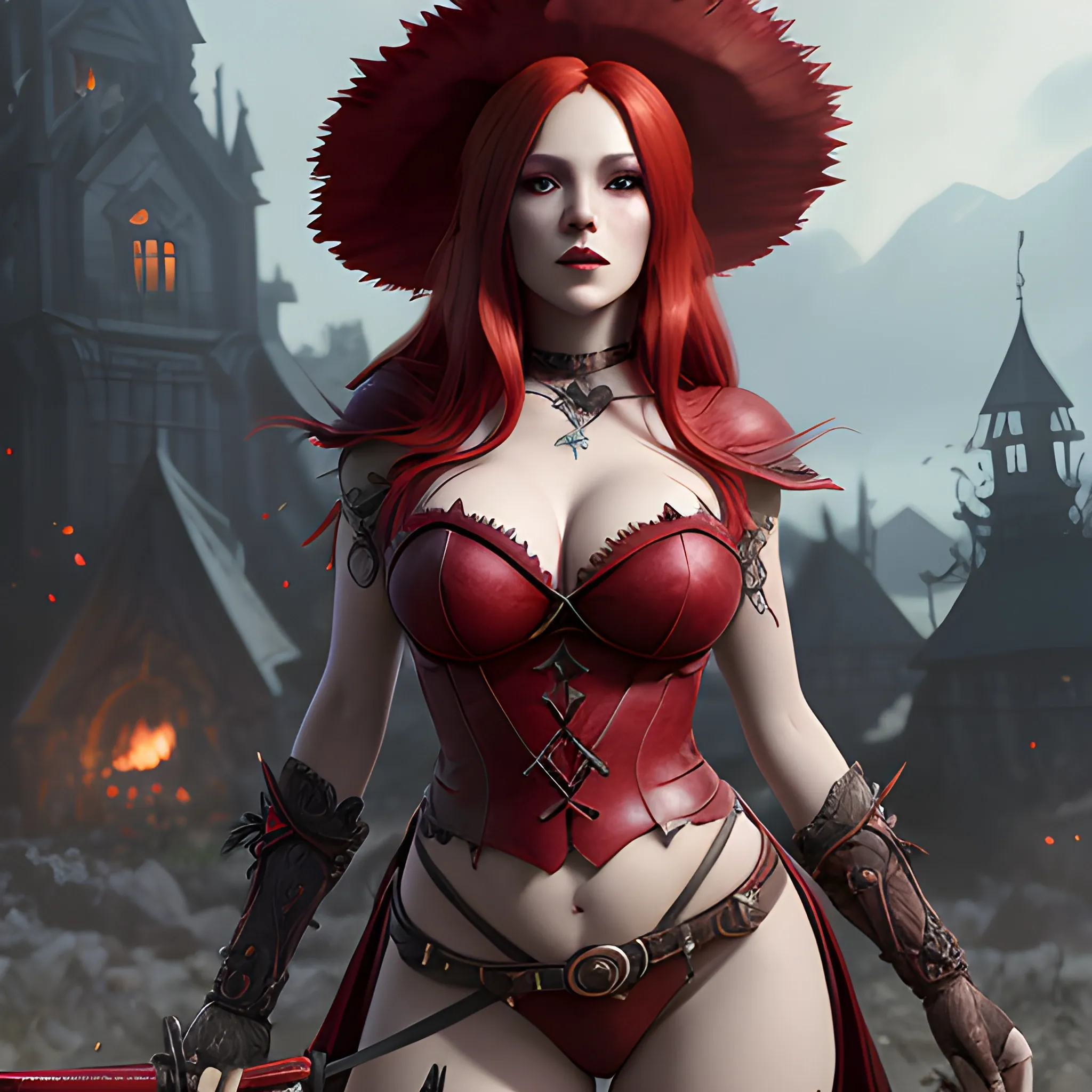 beautiful red witch with red hair, skimpy red clothes and witch ... -  Arthub.ai