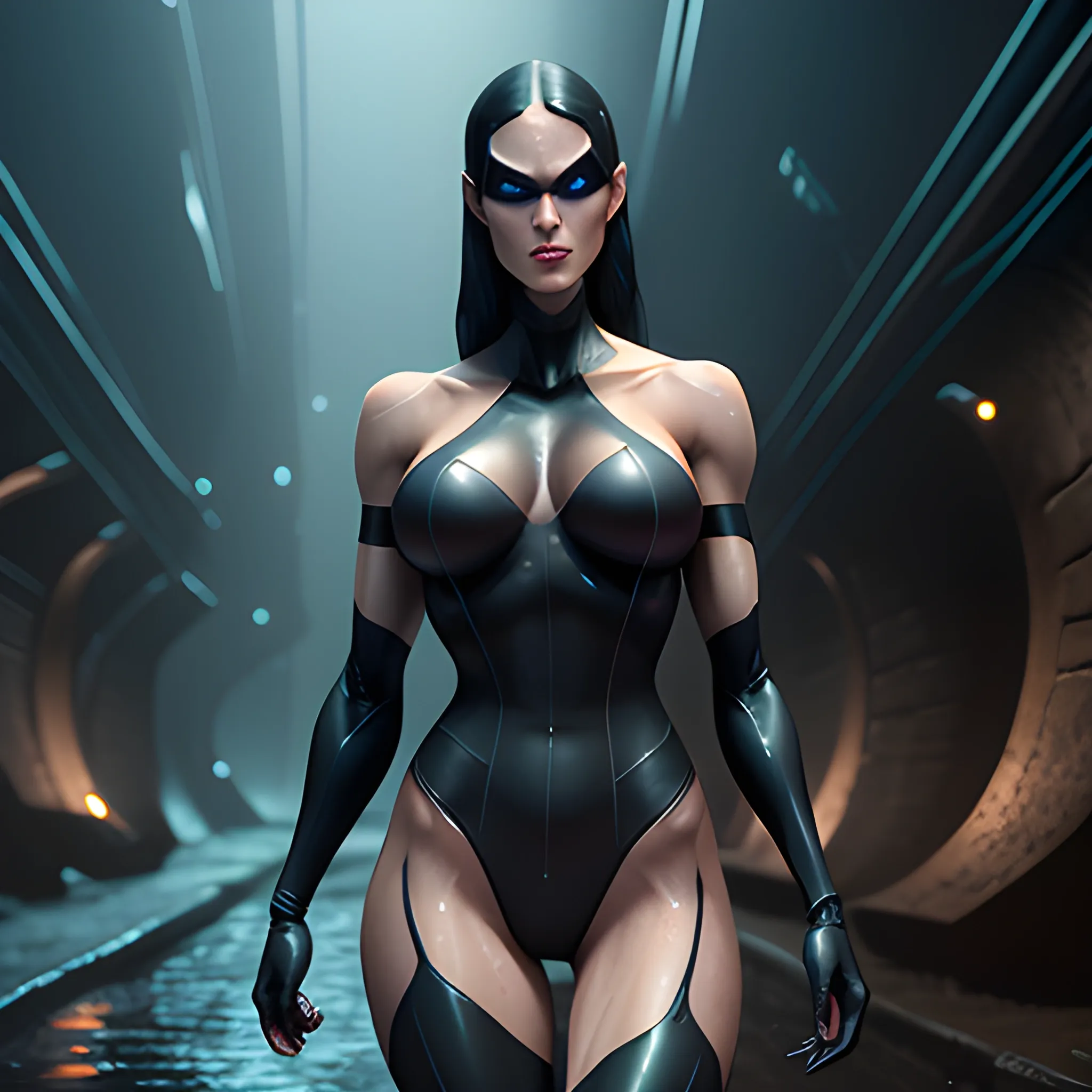 Batgirl,slender body,.Perfect Muscle cuts,Big Breasts,Muscular abs,Strapless Leotard,Walking in dark sewer tunnel ,full body view,Photorealistic,Cinematic,8K UHD(((Dark))) environment,, ultra realistic, concept art, elegant, ((intricate)), ((highly detailed)), depth of field, ((professionally color graded)), soft ambient lighting, Mid day,Heavy Rain, 8k,Soaking wet,Soaking wet,pixar movie. 3 d rendering. unreal engine. amazing likeness. very detailed. cartoon caricature