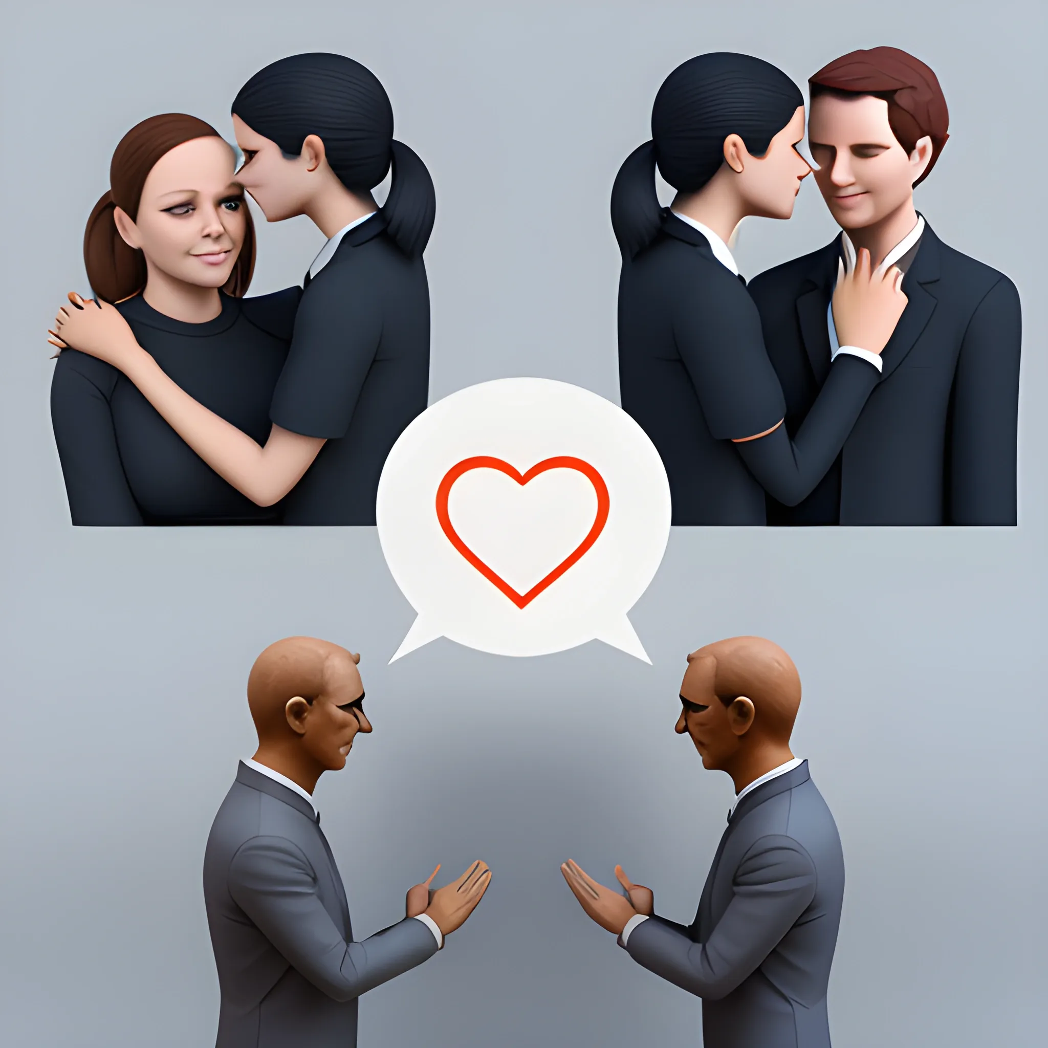 applying emotional intelligence in personal relationships with images of people,  that include empathy, assertive communication and comprehension skills, 3D, 