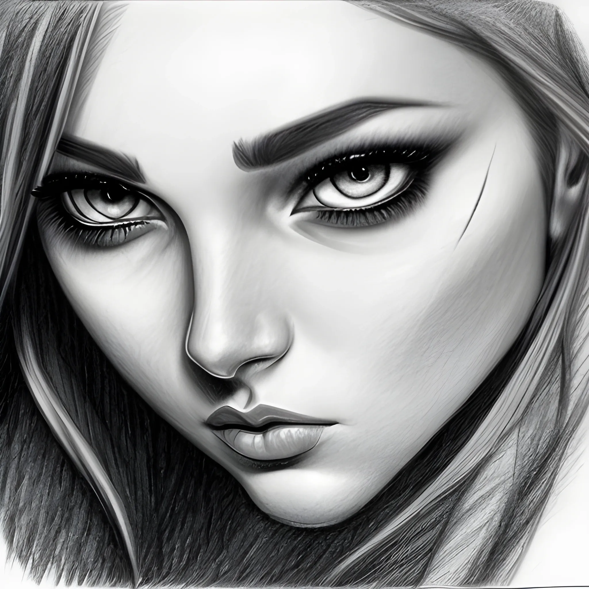 Pencil Sketch, eyes, seductive, woman Arthub.ai