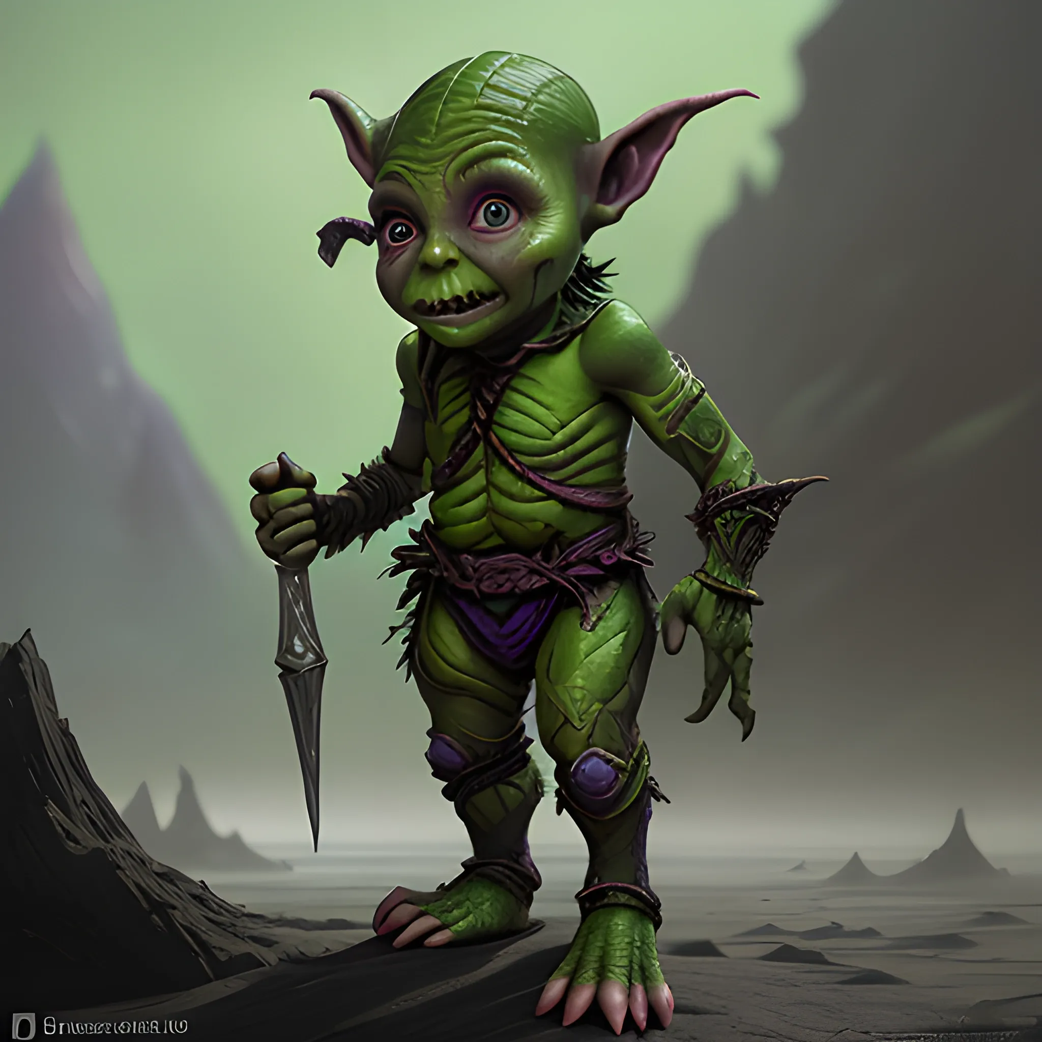 short goblin, green goblin, goblin warrior, full body view, high ...