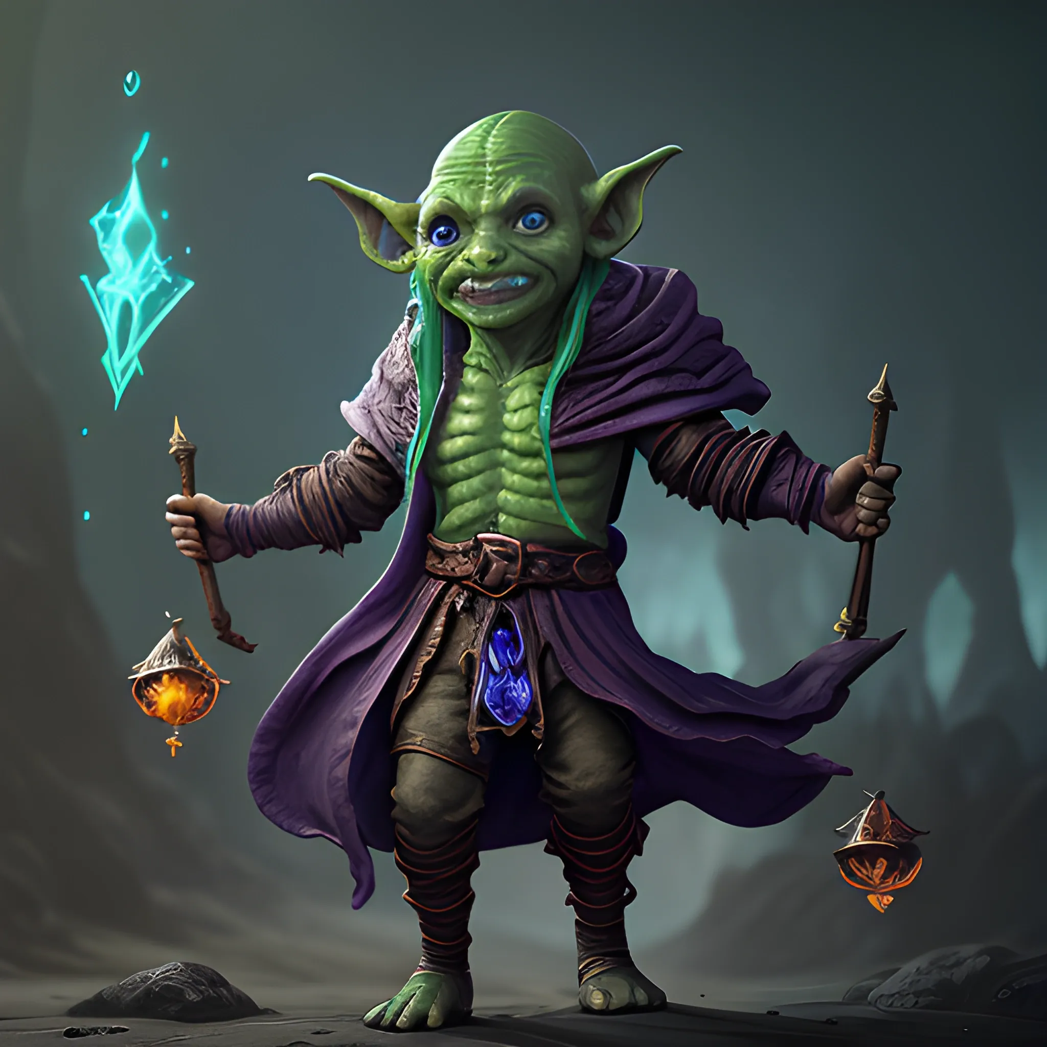 mage goblin, spell, magic, full body view, high fantasy, 8k, high resolution, high quality, photorealistic, hyperealistic, detailed, detailed matte painting, deep color, fantastical, intricate detail, splash screen, complementary colors, fantasy concept art, 8k resolution trending on Artstation Unreal Engine 5