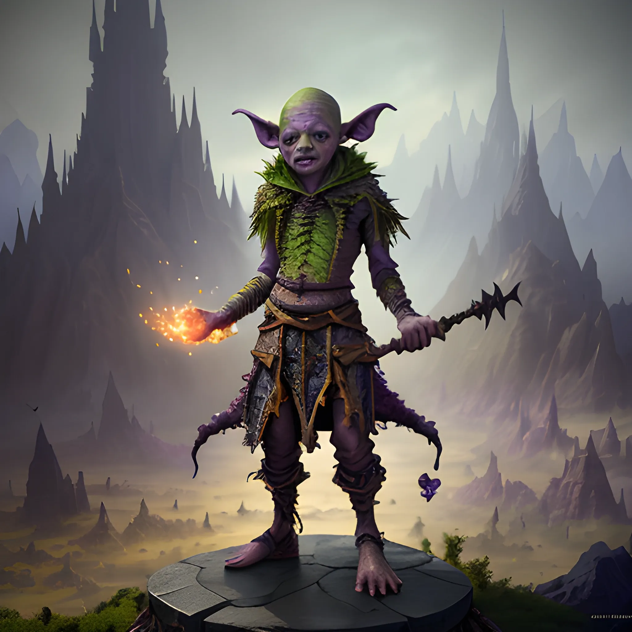 archmage goblin, spell, magic, full body view, detailed face, high fantasy, 8k, high resolution, high quality, photorealistic, hyperealistic, detailed, detailed matte painting, deep color, fantastical, intricate detail, splash screen, complementary colors, fantasy concept art, 8k resolution trending on Artstation Unreal Engine 5