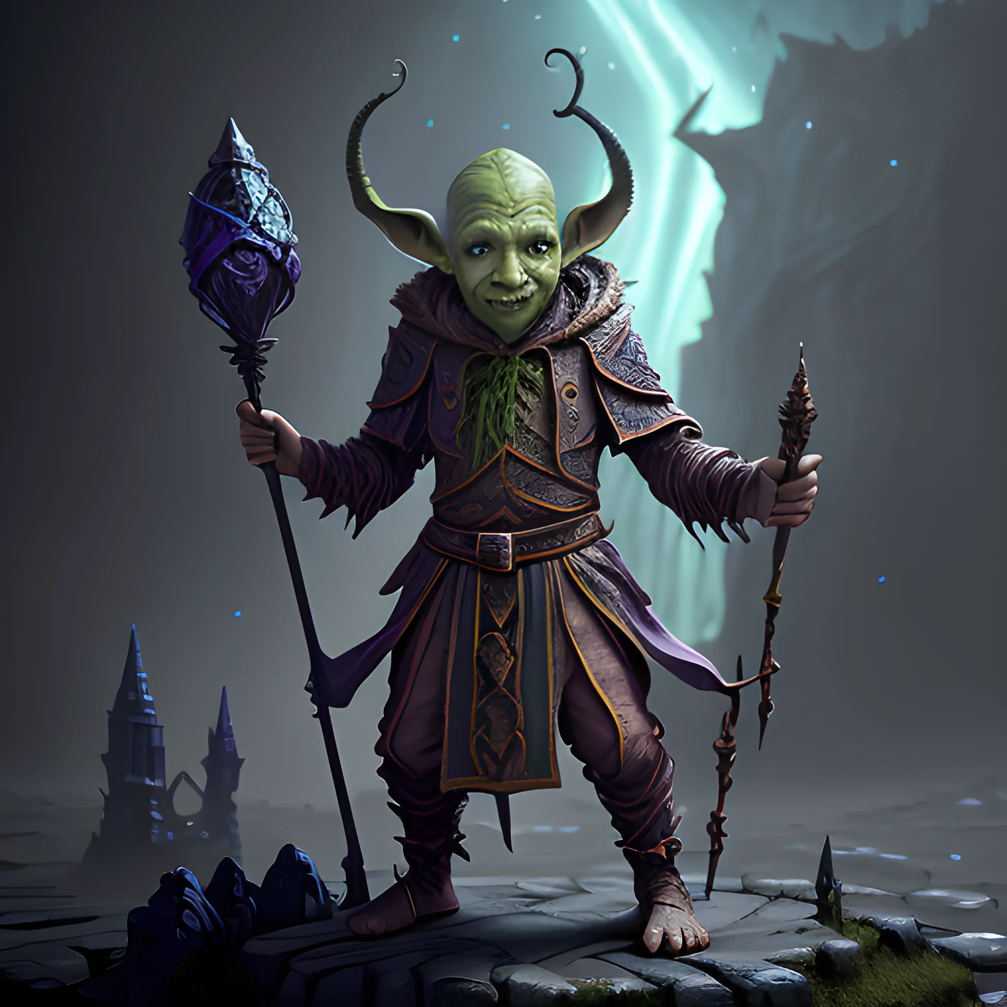 archmage goblin, spell, magic, full body view, detailed face, hi ...