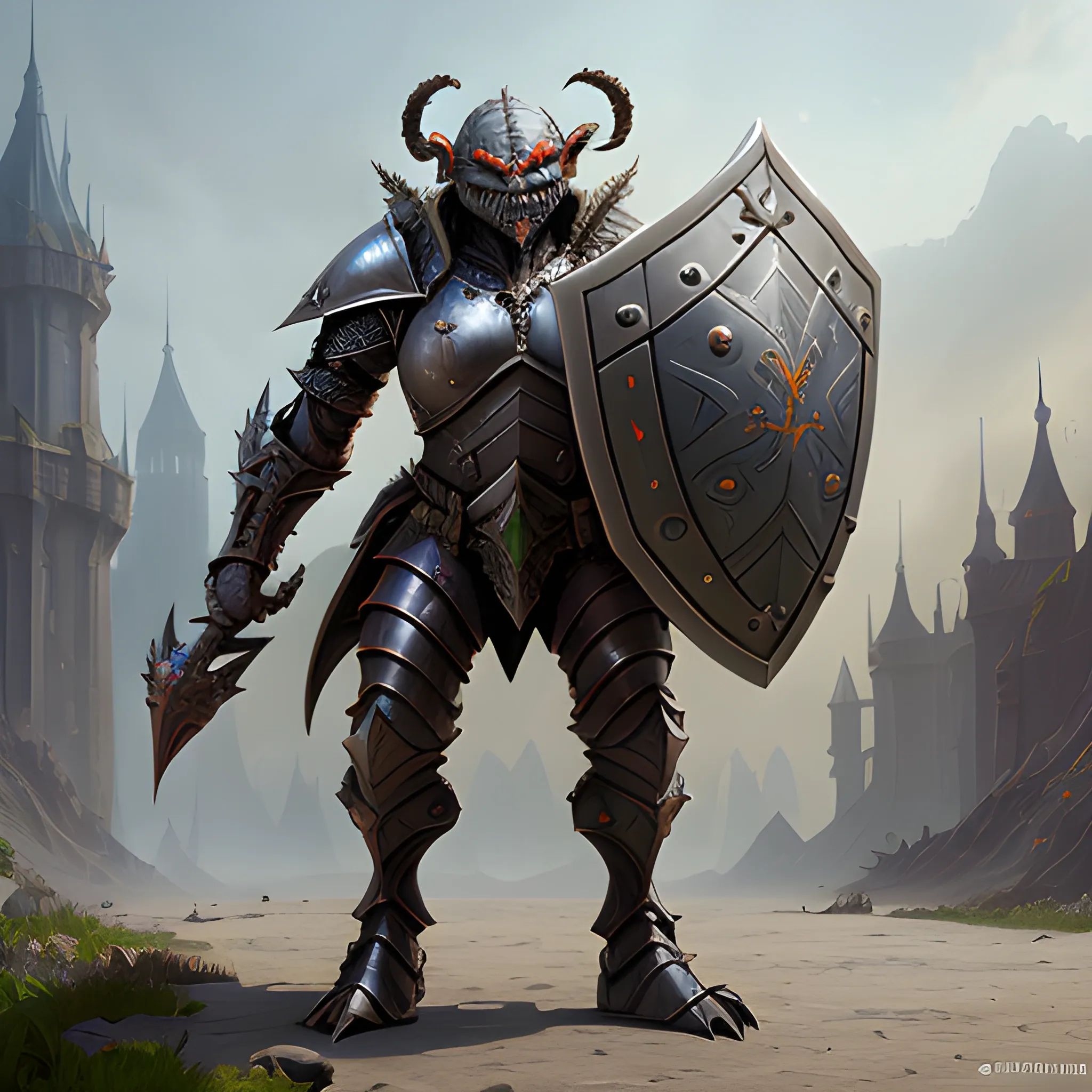 armored goblin with shield, full body view, detailed face, high ...