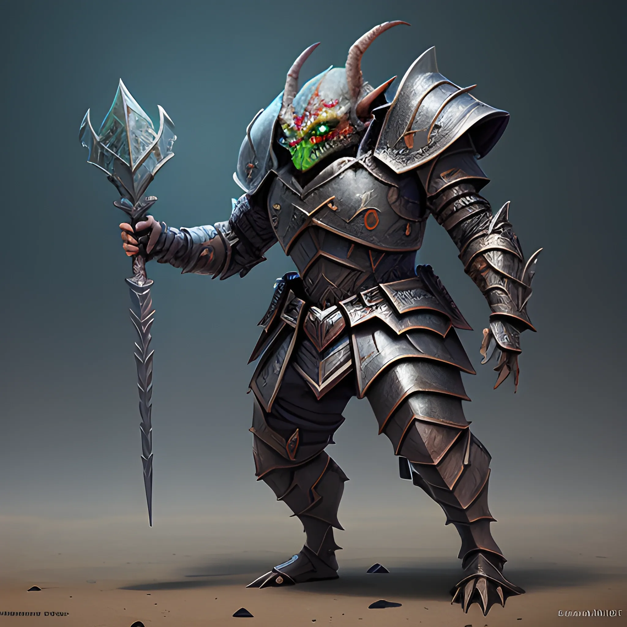 armored goblin with shield, spell, magic, full body view, detail ...