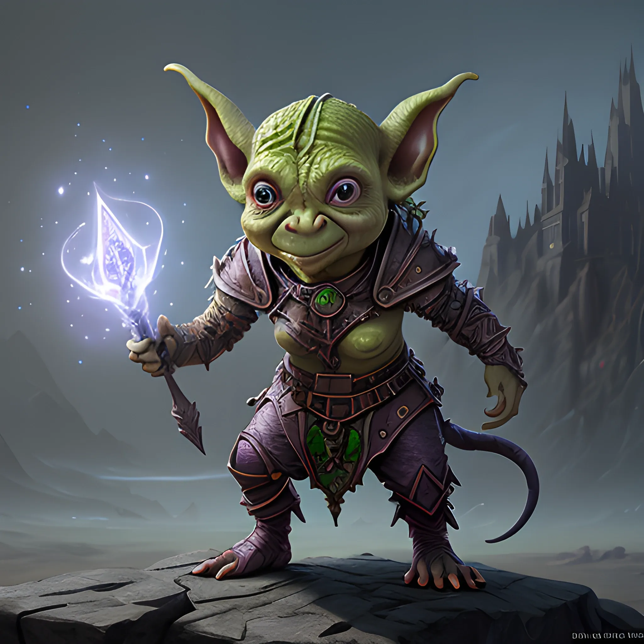 shielded goblin, spell, magic, full body view, detailed face, high fantasy, 8k, high resolution, high quality, photorealistic, hyperealistic, detailed, detailed matte painting, deep color, fantastical, intricate detail, splash screen, complementary colors, fantasy concept art, 8k resolution trending on Artstation Unreal Engine 5