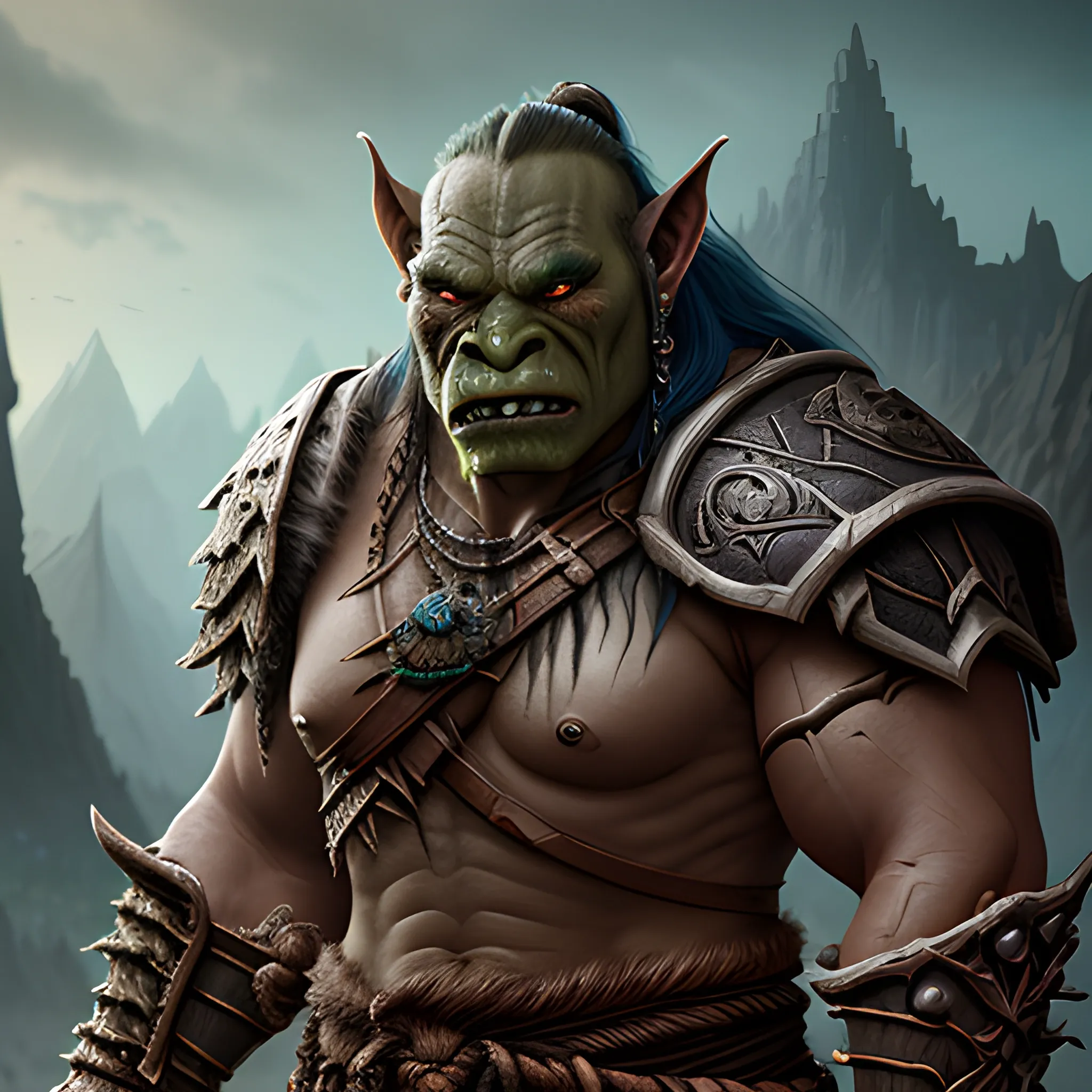 orc warrior, high fantasy, 8k, high resolution, high quality, detailed, photorealistic, hyperrealistic, detailed matte painting, deep color, fantastical, intricate detail, splash screen, complementary colors, fantasy concept art, 8k resolution trending on Artstation Unreal Engine 