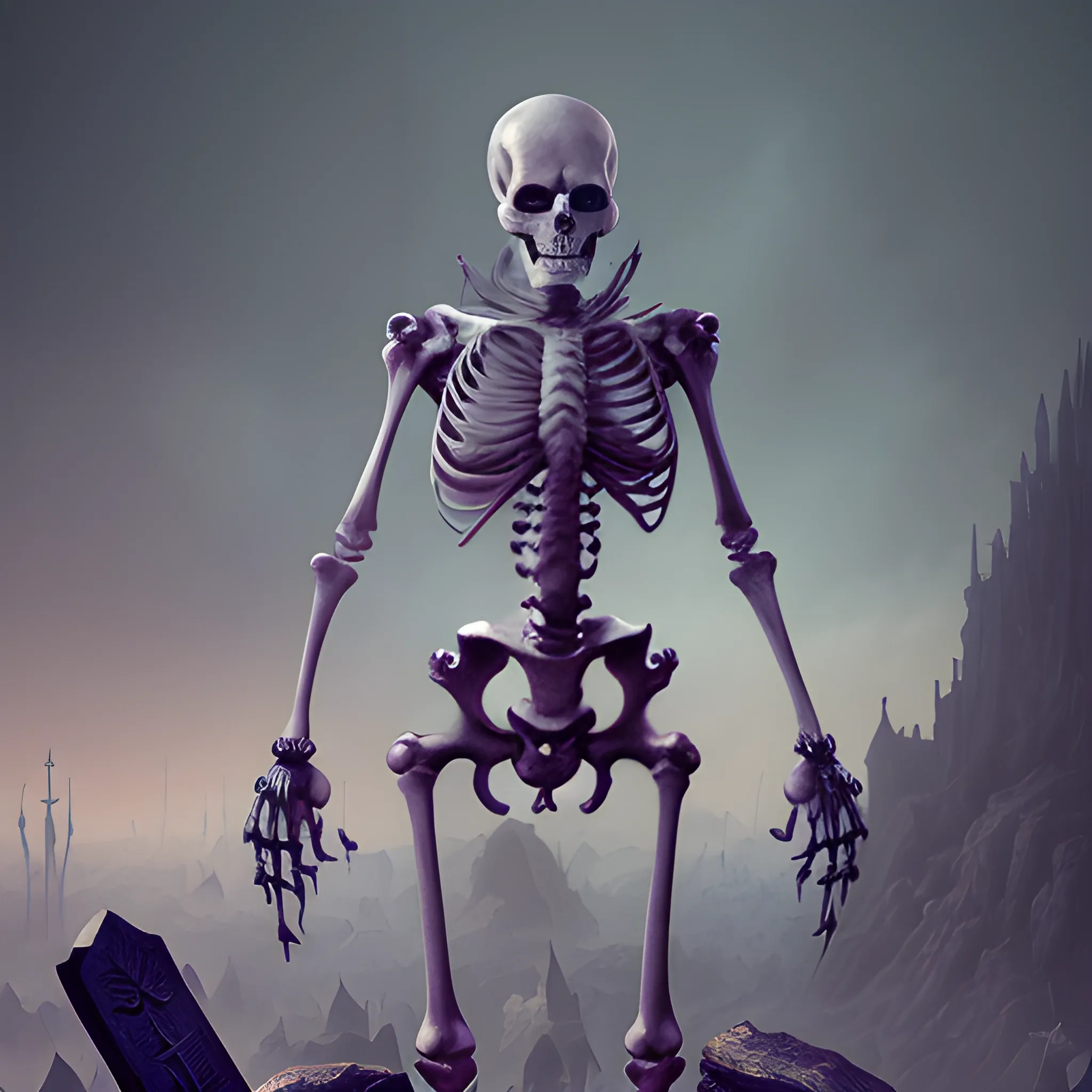 weak skeleton on cementary, full body view, high fantasy, insane detailed face, 8k, high resolution, high quality, detailed, detailed matte painting, deep color, fantastical, intricate detail, splash screen, complementary colors, fantasy concept art, 8k resolution trending on Artstation Unreal Engine 5