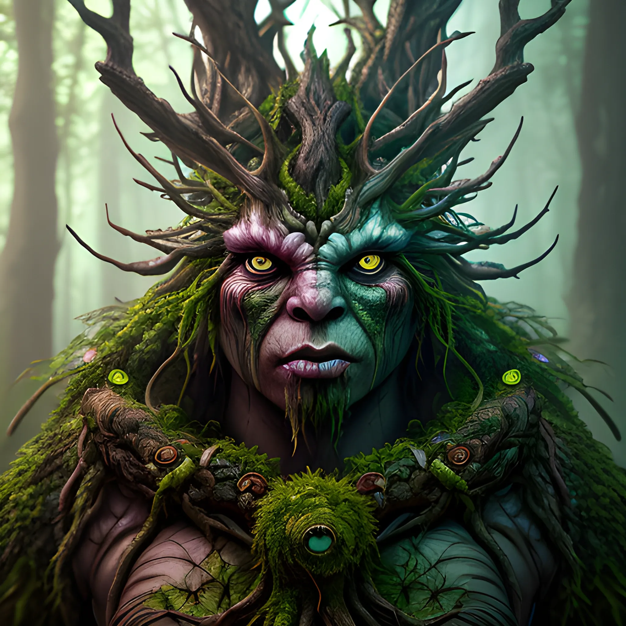 forest guardian, tree monster, high fantasy, 8k, high resolution, high quality, insane detailed face, detailed, detailed matte painting, deep color, fantastical, intricate detail, splash screen, complementary colors, fantasy concept art, 8k resolution trending on Artstation Unreal Engine 5