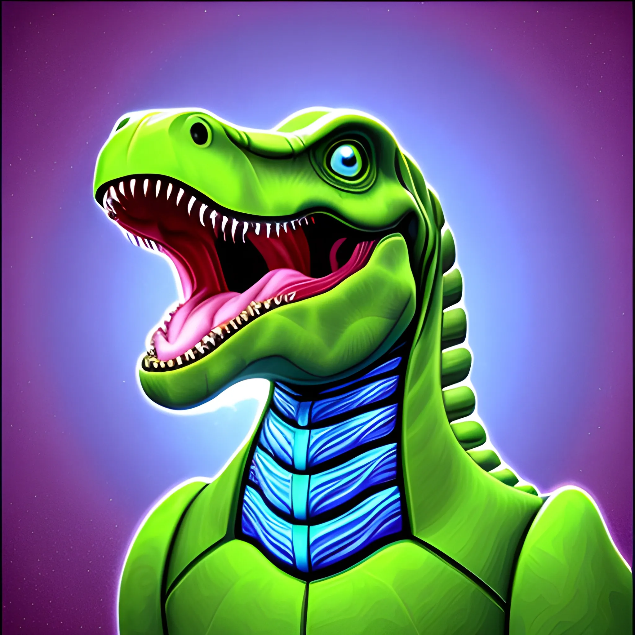 technological head dinosaur smiling an intelligent, Trippy, Cartoon