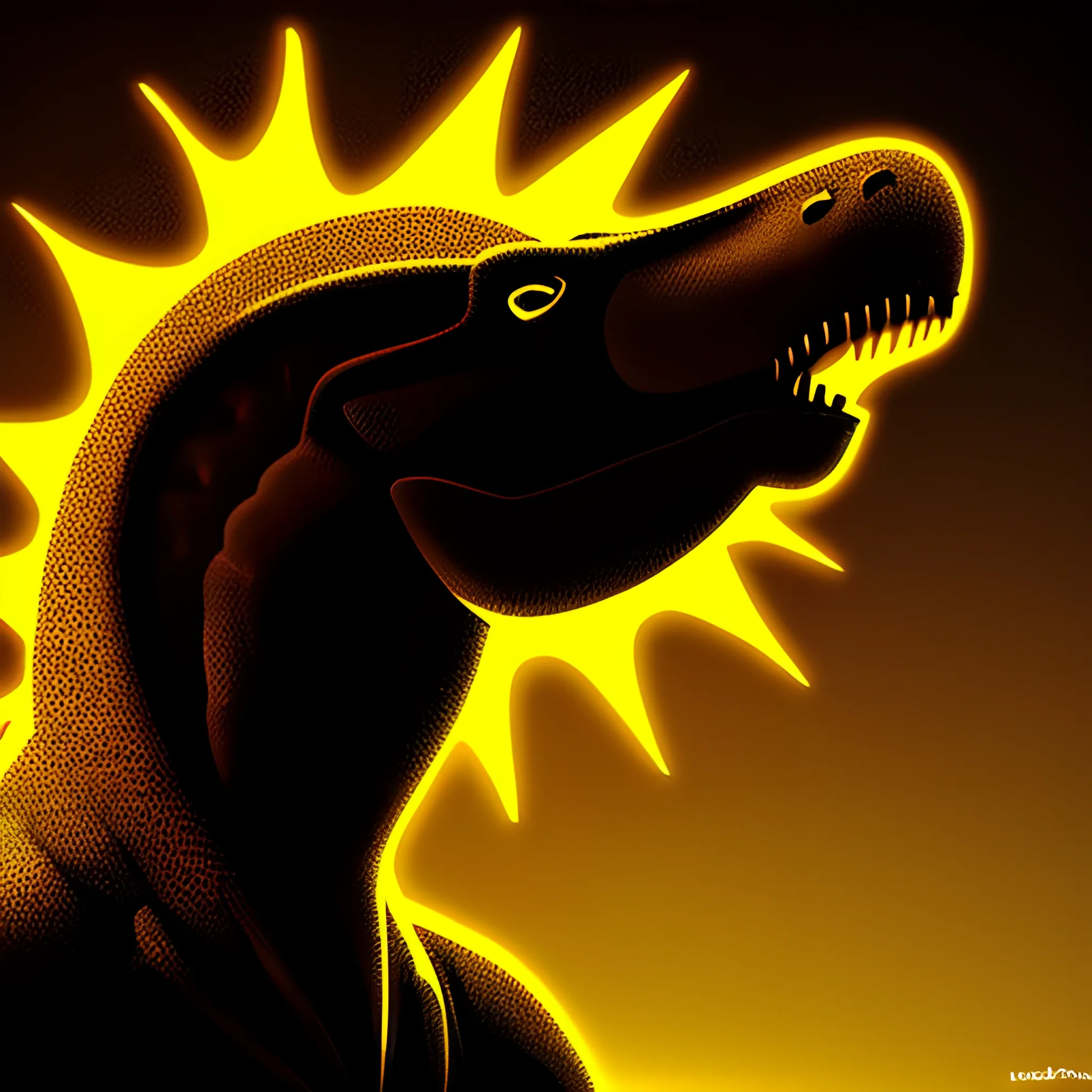 technological head dinosaur in shadow, Trippy, Cartoon