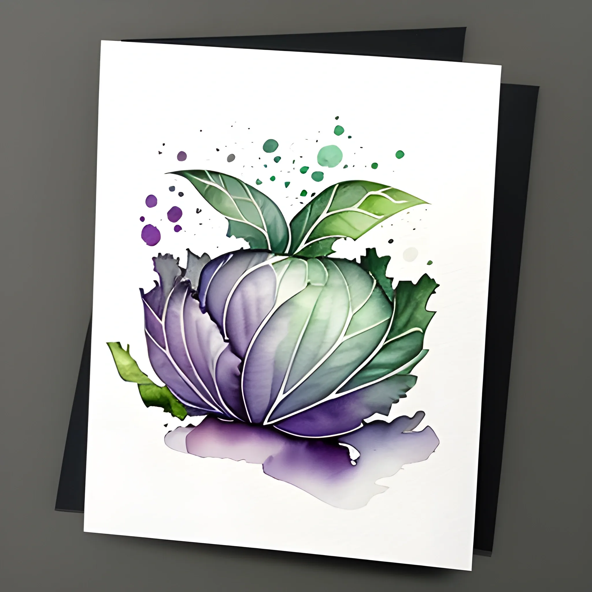 White background, watercolor painting, child and cabbage, emotions of characters, euphoria, children's card style