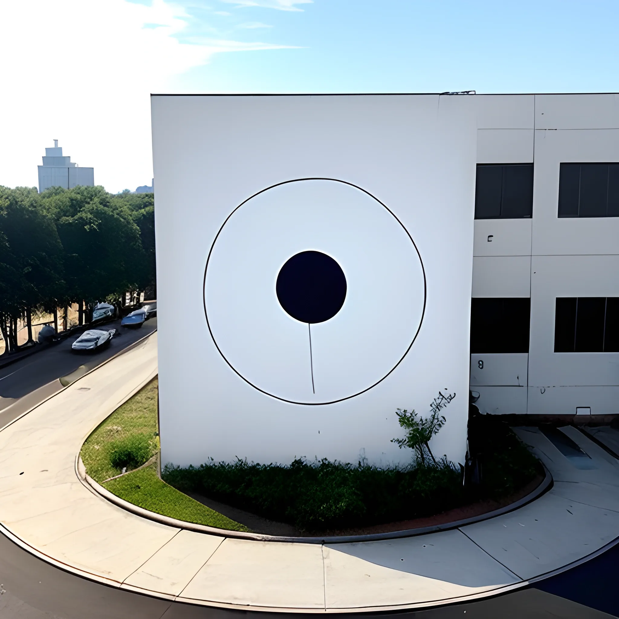 A perfect white circle painted on a building, street art