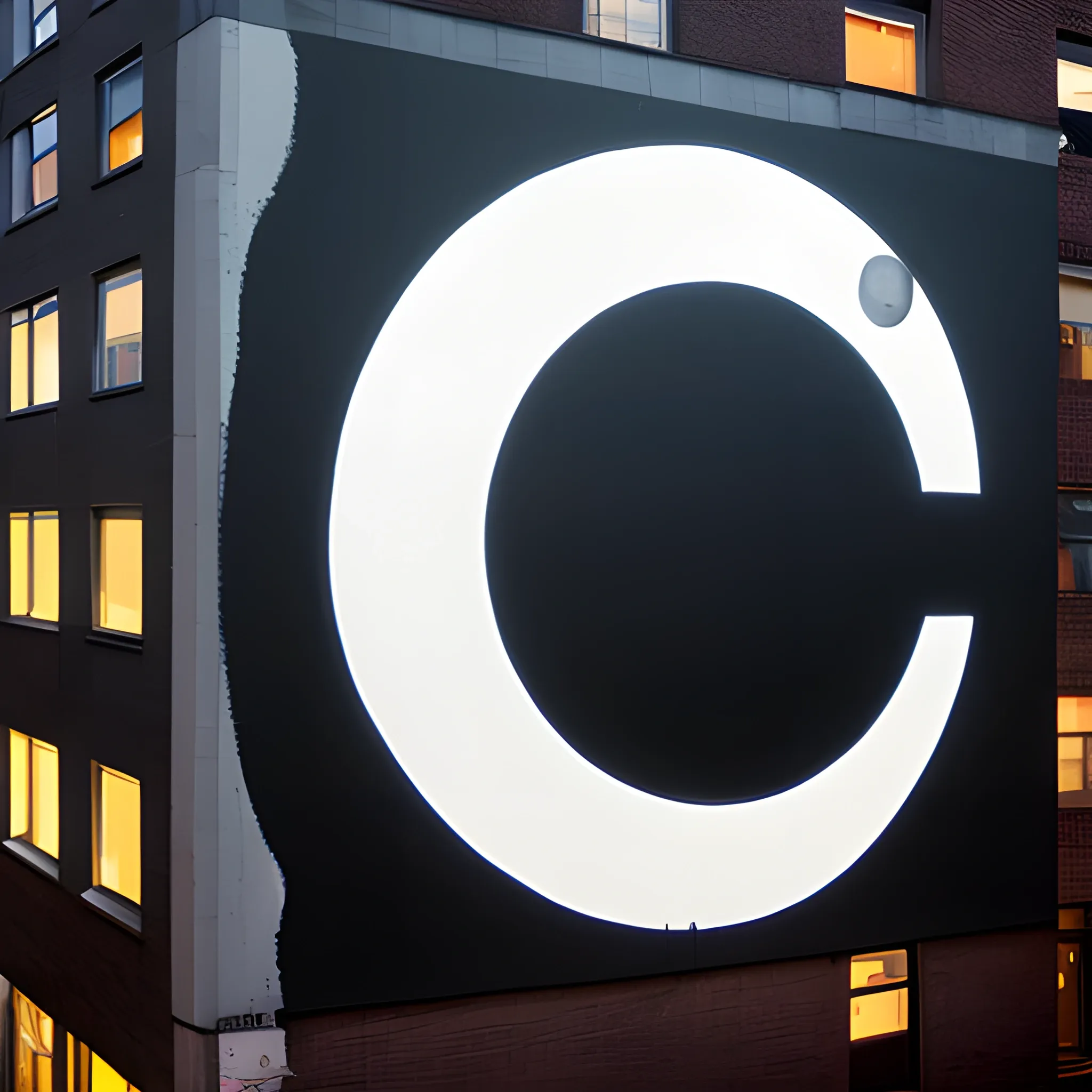 A perfect white circle painted on a building, street art, Brooklyn, at night