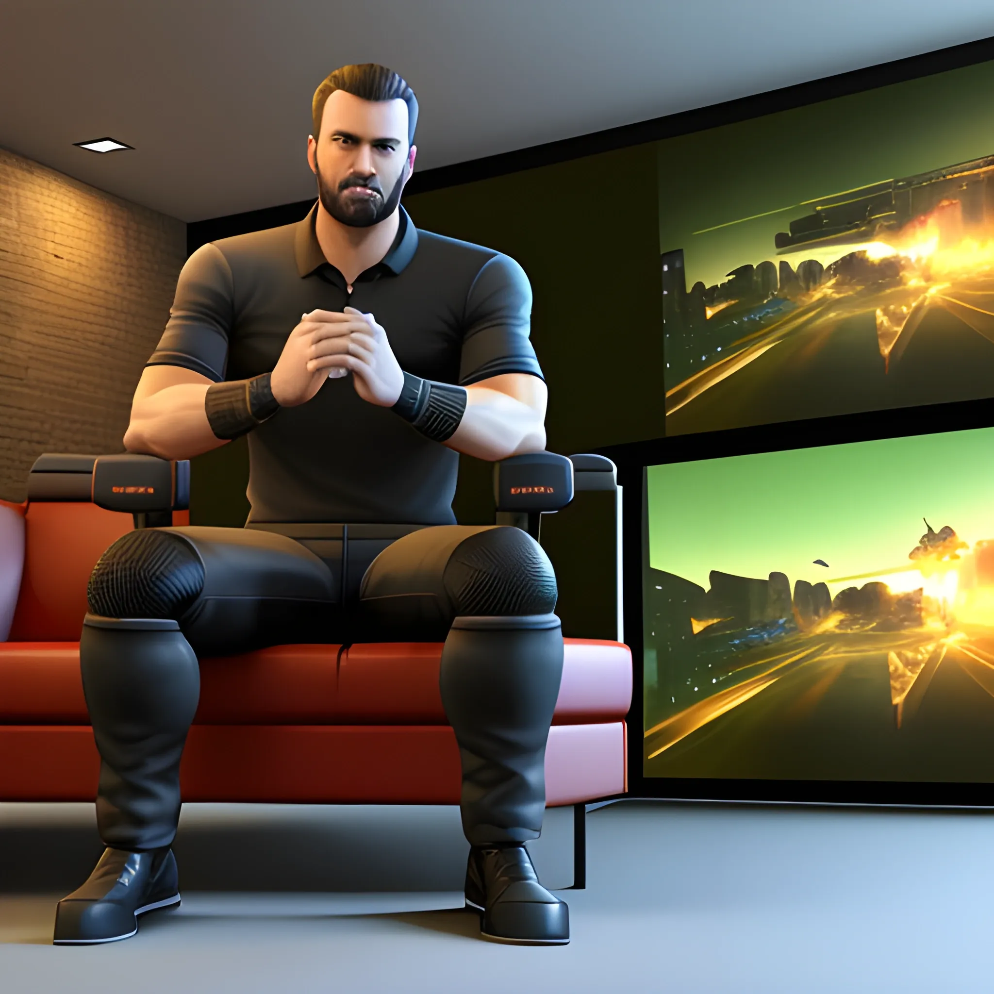 a boy 3d character full body sitting in gaming room, 3D