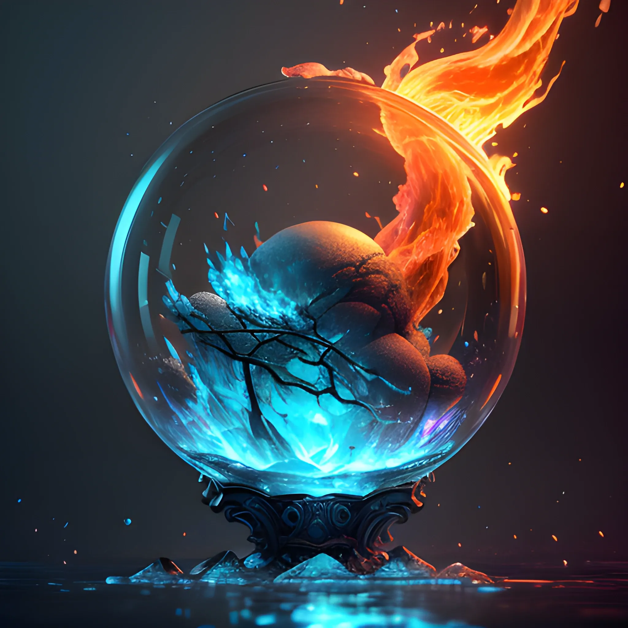 elements inside, fire, water, ice, snow, thunders, magic ball, g 