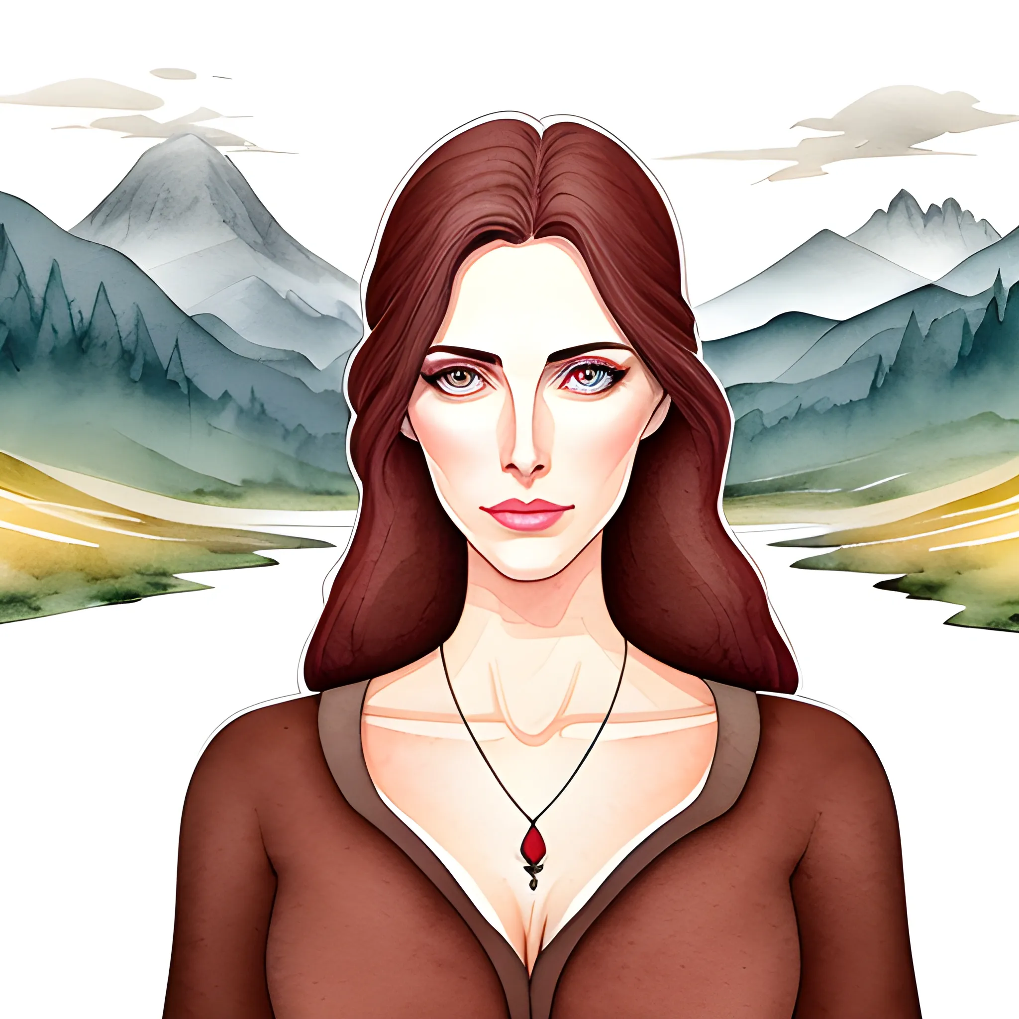 Create an illustration of a little girl wandering in a vast landscape with small brooks, creeks, and streams nearby. red berries. The girl should have symmetrical and beautiful eyes, clear contours, and rich details throughout her entire body. The illustration should be captured with a DSLR camera in 4K resolution and treated with a hand-drawn watercolor style.