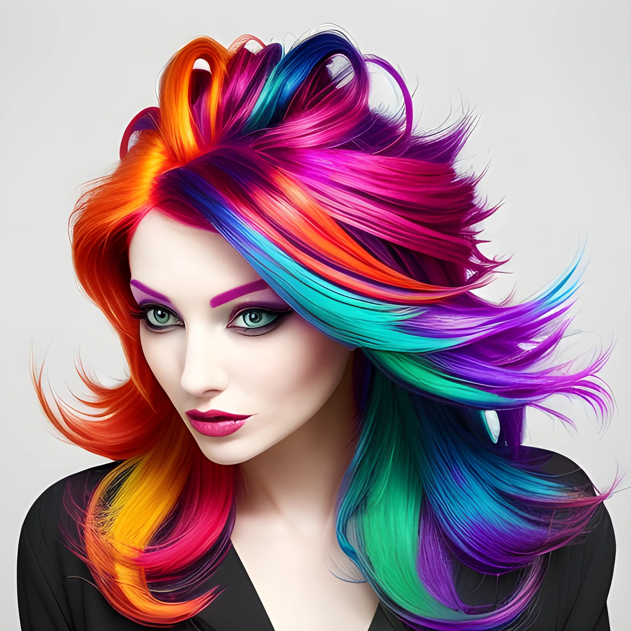 The Woman Is Wearing Multicolored Hair Vibrant Color Scheme Arthubai 