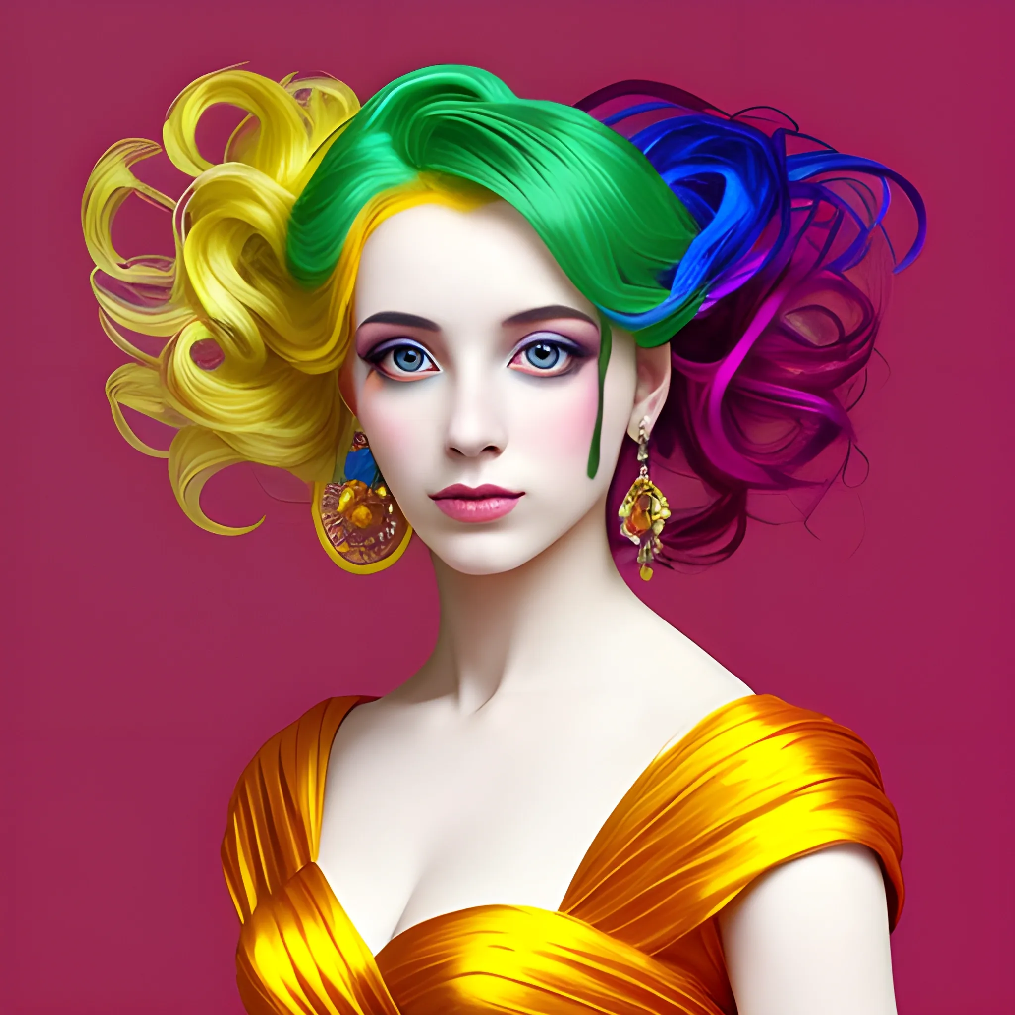 Classical women are dressed in colorful hair in vibrant color schemes