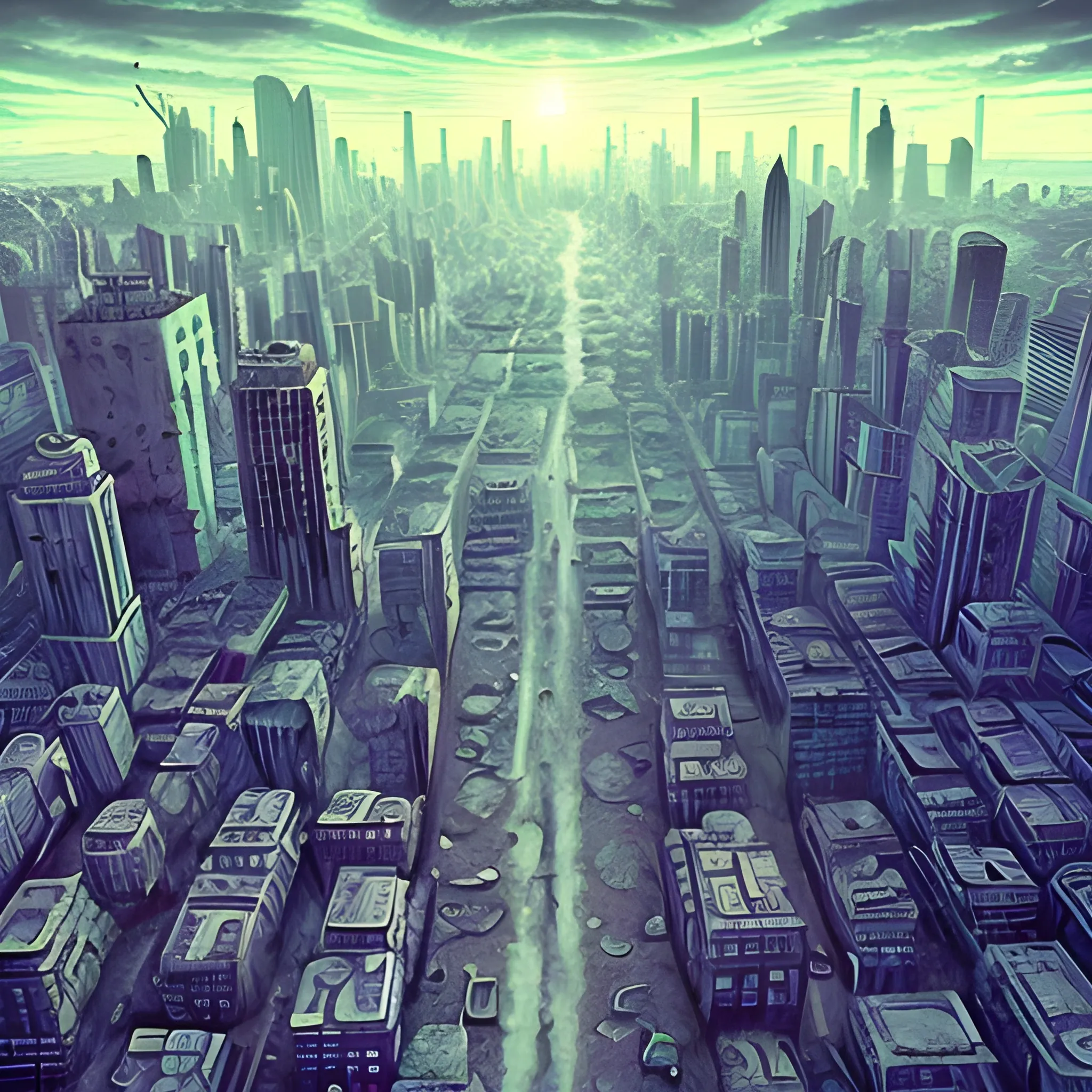 City at post apocalypse , Trippy