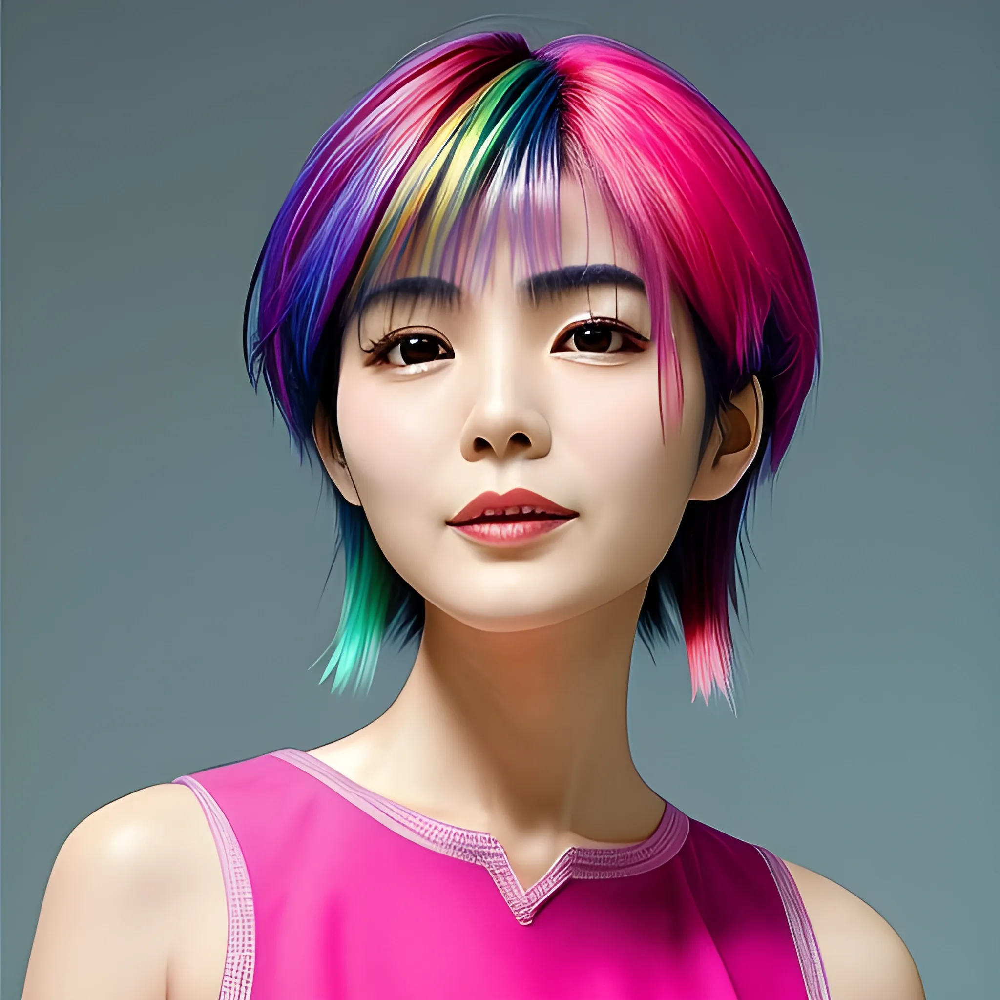 Gigi Leung This woman wears multicolored hair in a colorful color scheme