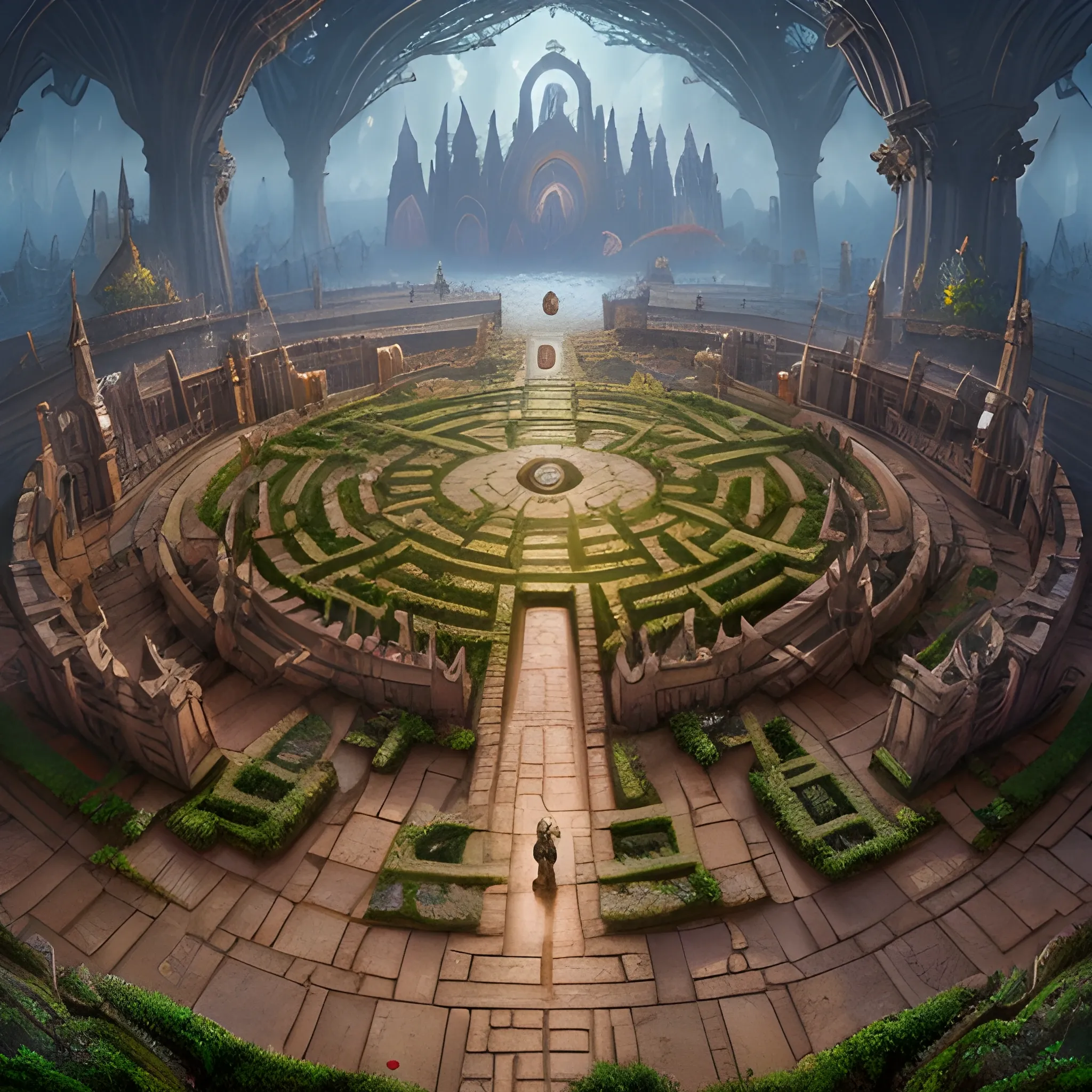 Labyrinth, big labyrinth, 8k, high resolution, high quality, detailed, detailed matte painting, deep color, fantastical, intricate detail, splash screen, complementary colors, fantasy concept art, 8k resolution trending on Artstation Unreal Engine