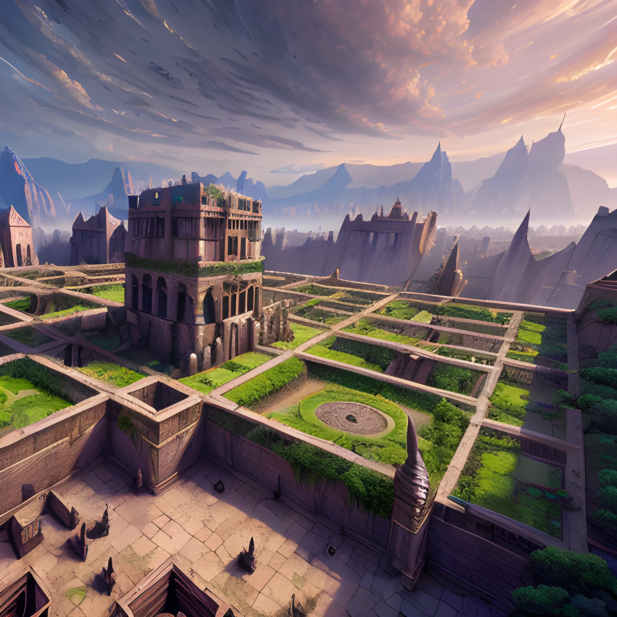 huge labyrinth with walls, view from sky, 8k, high resolution, high quality, detailed, detailed matte painting, deep color, fantastical, intricate detail, splash screen, complementary colors, fantasy concept art, 8k resolution trending on Artstation Unreal Engine