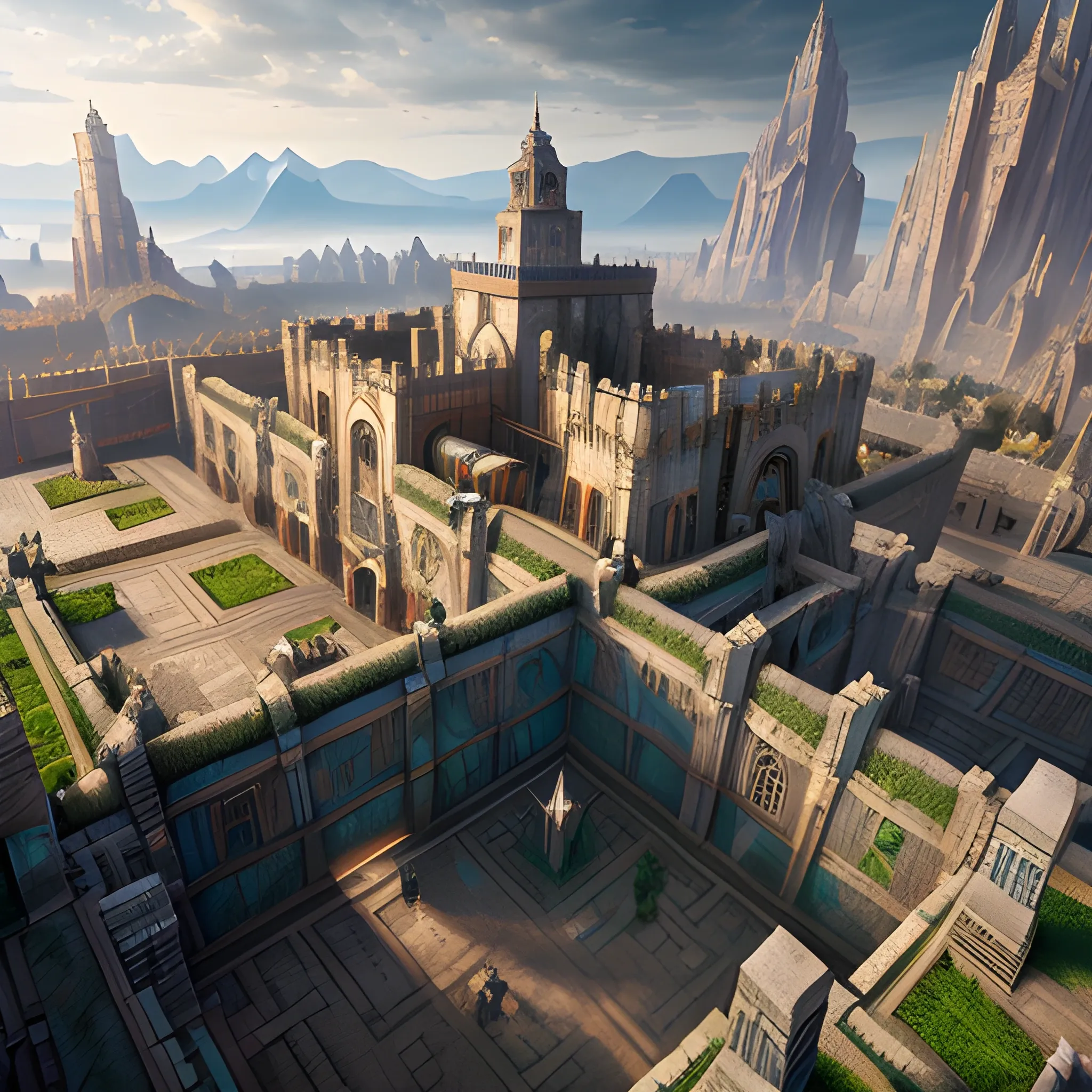 huge labyrinth with walls, view from sky, 8k, high resolution, high quality, detailed, detailed matte painting, deep color, fantastical, intricate detail, splash screen, complementary colors, fantasy concept art, 8k resolution trending on Artstation Unreal Engine