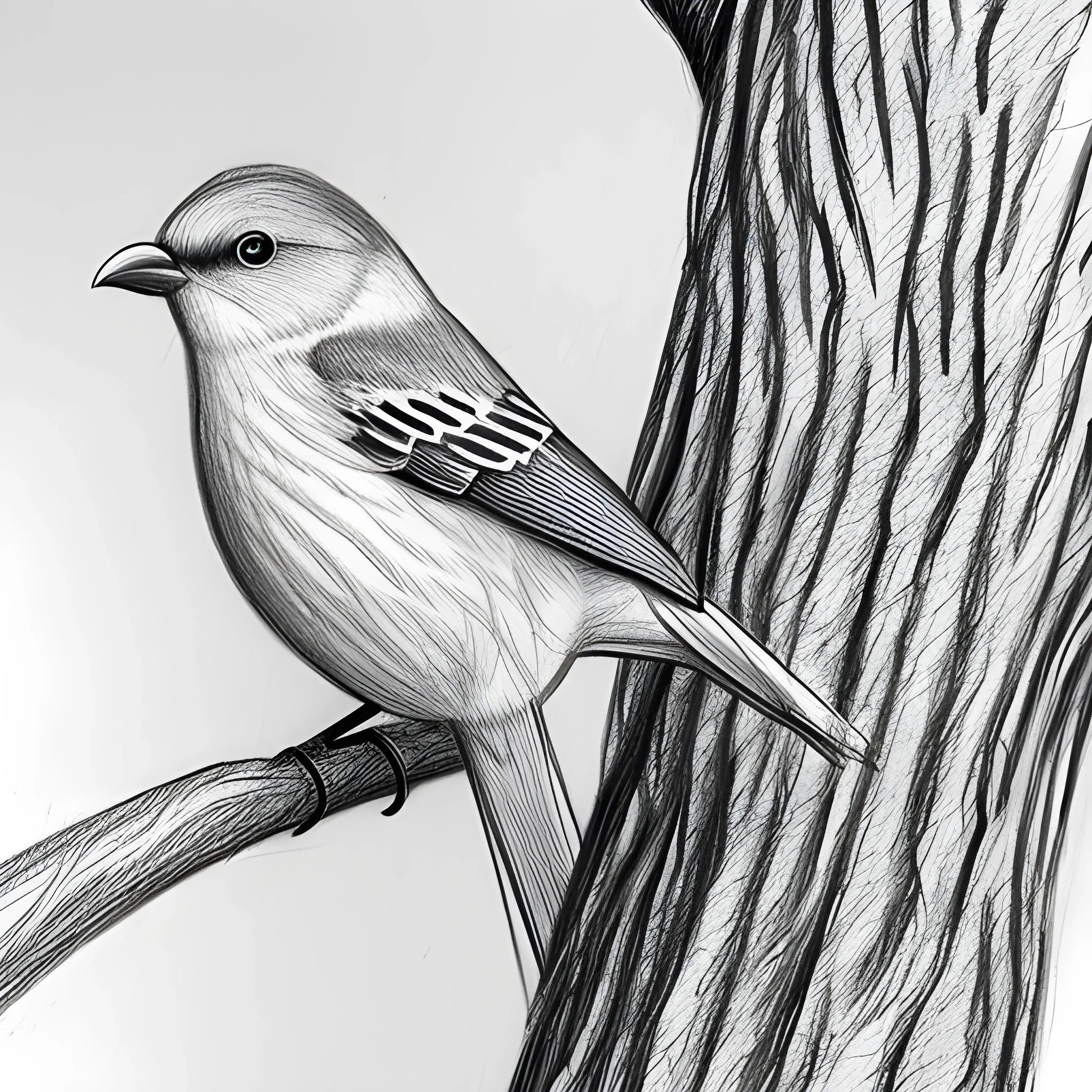 a little bird in tree, Pencil Sketch