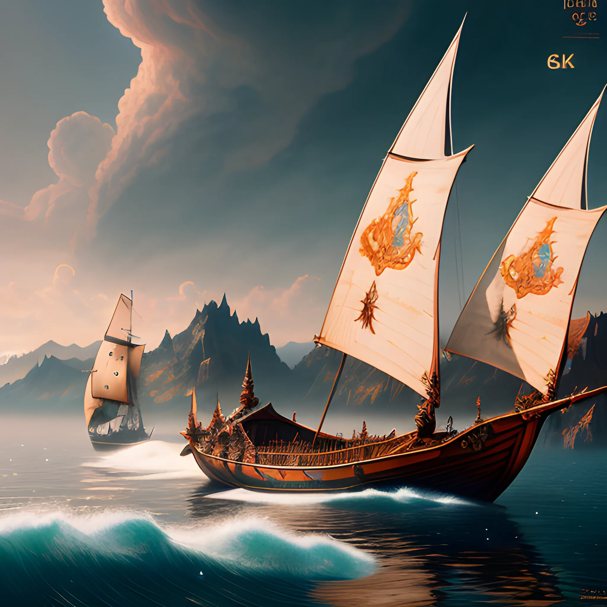 small wooden boat, high fantasy, 8k, high resolution, high quality, photorealistic, hyperrealistic, detailed, detailed matte painting, deep color, fantastical, intricate detail, splash screen, complementary colors, fantasy concept art, 8k resolution trending on Artstation Unreal Engine