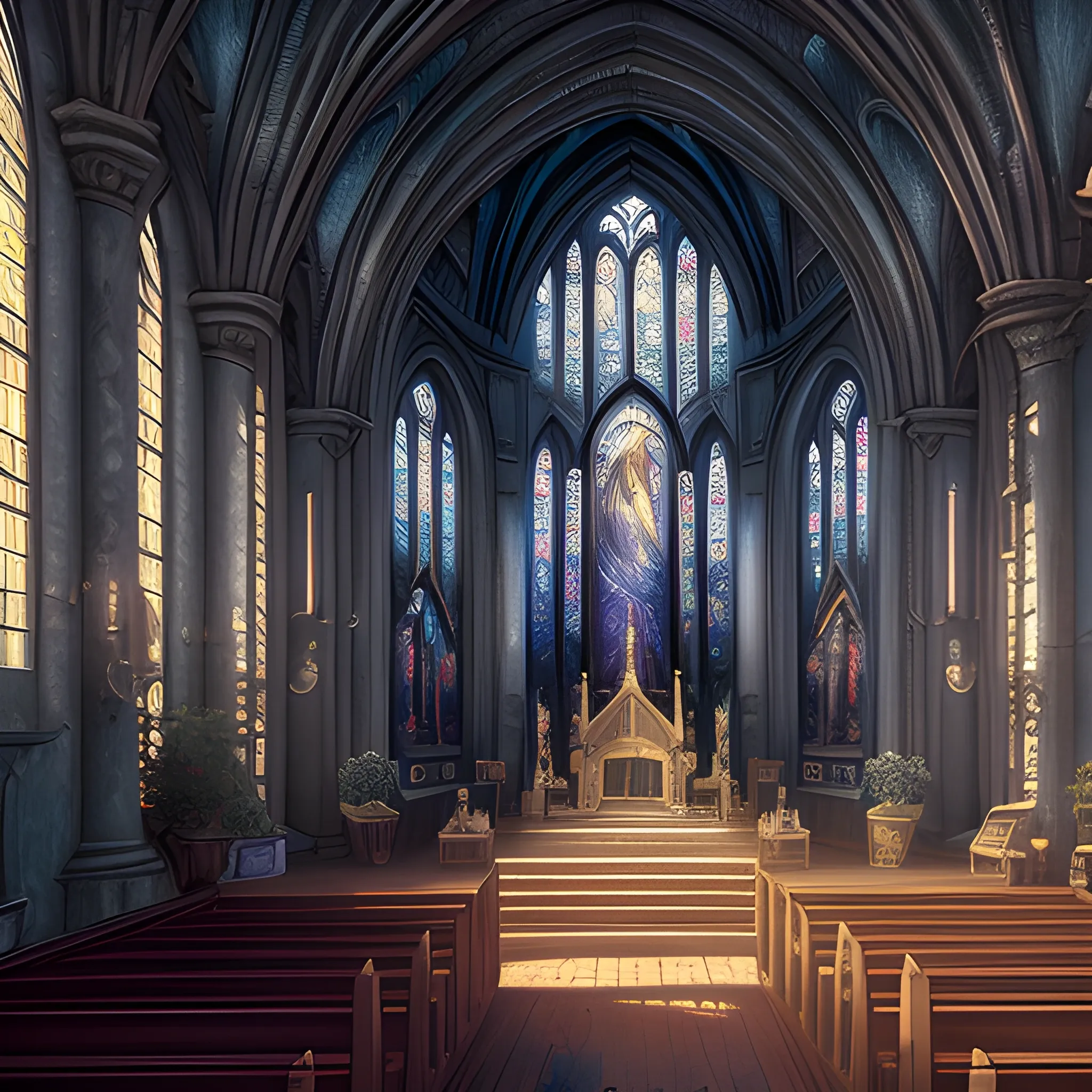 church, inside church, 8k, high resolution, high quality, photorealistic, hyperrealistic, detailed, detailed matte painting, deep color, fantastical, intricate detail, splash screen, complementary colors, fantasy concept art, 8k resolution trending on Artstation Unreal Engine