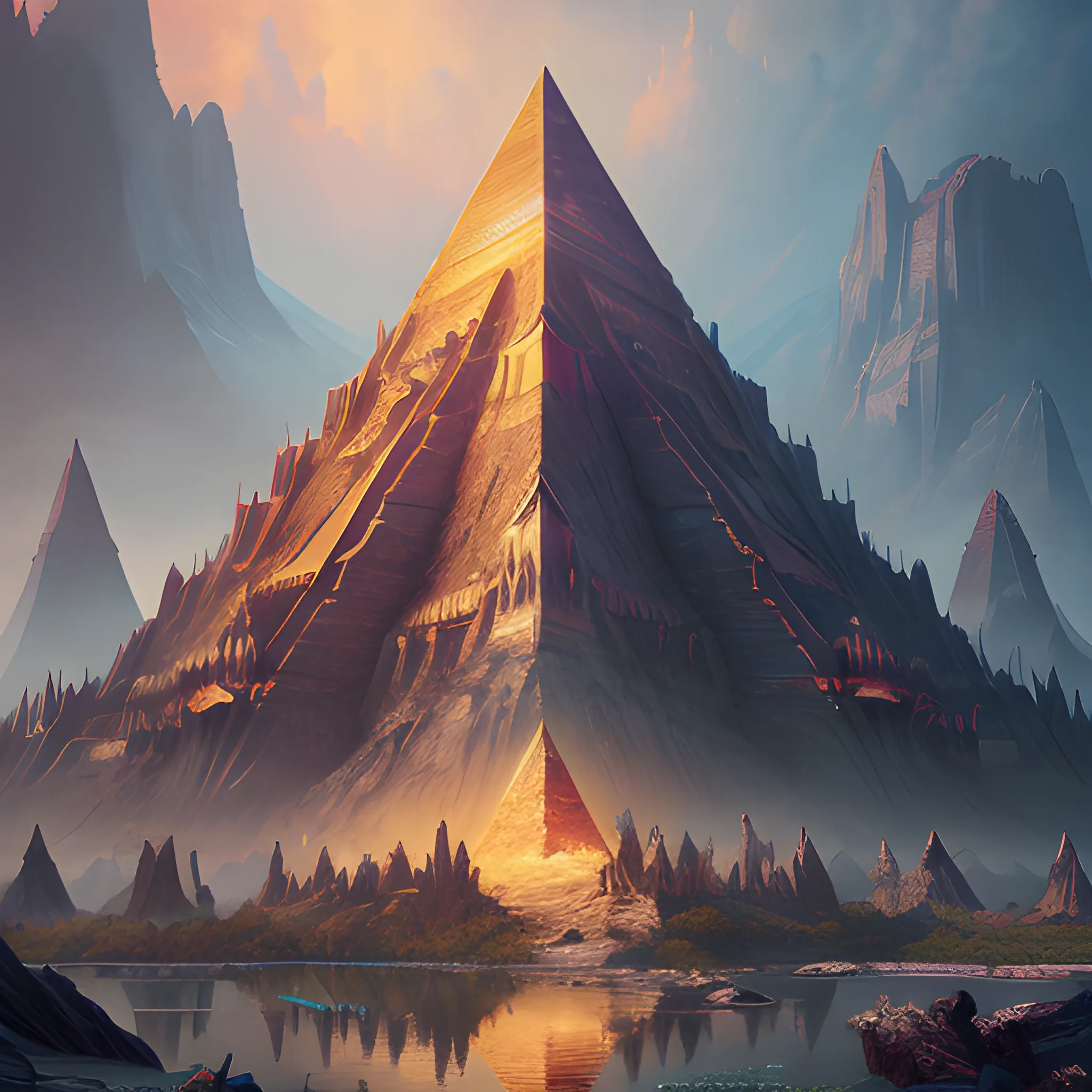 single pyramid, 8k, high resolution, high quality, photorealistic, hyperrealistic, detailed, detailed matte painting, deep color, fantastical, intricate detail, splash screen, complementary colors, fantasy concept art, 8k resolution trending on Artstation Unreal Engine