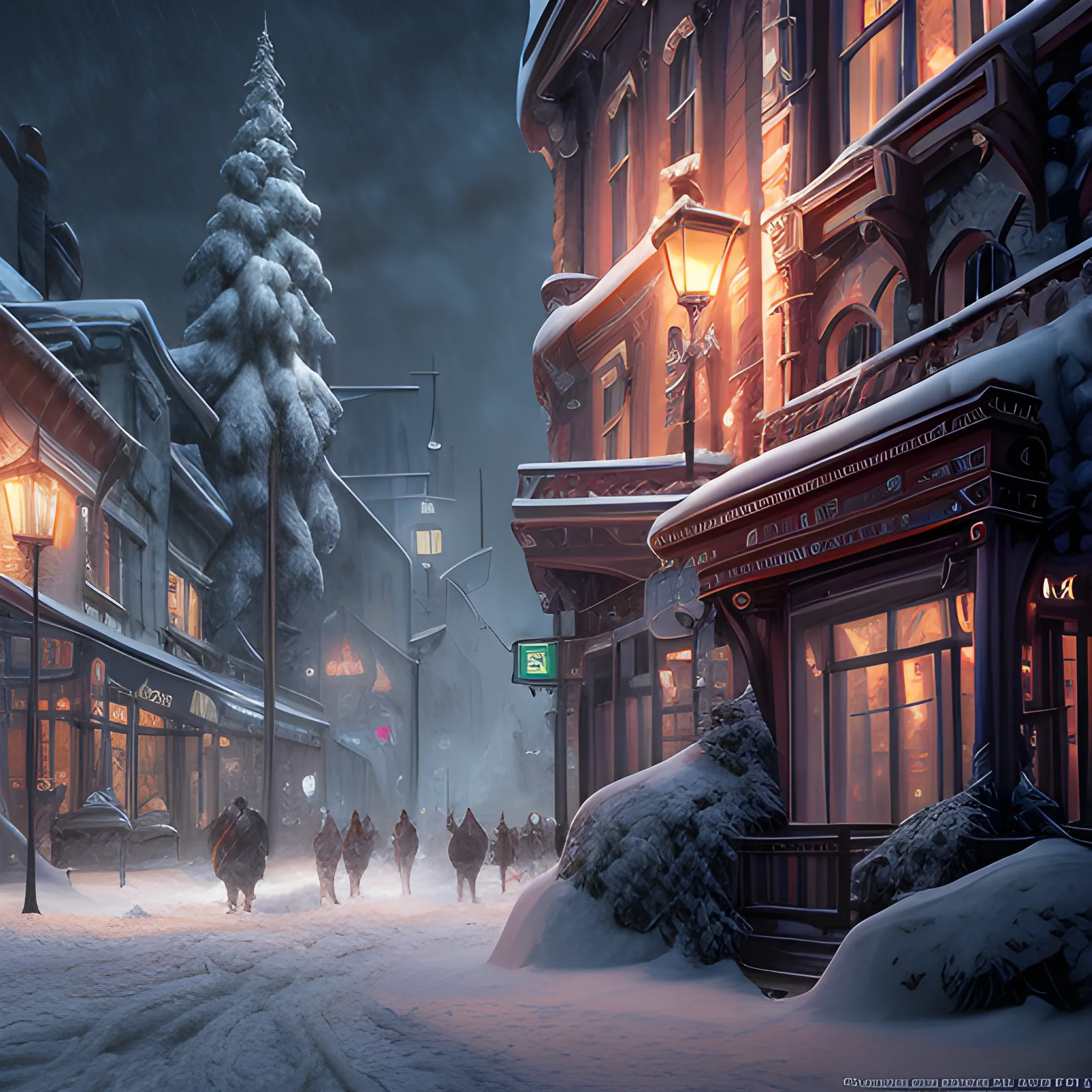 snowstorm in town, 8k, high resolution, high quality, photorealistic, hyperrealistic, detailed, detailed matte painting, deep color, fantastical, intricate detail, splash screen, complementary colors, fantasy concept art, 8k resolution trending on Artstation Unreal Engine