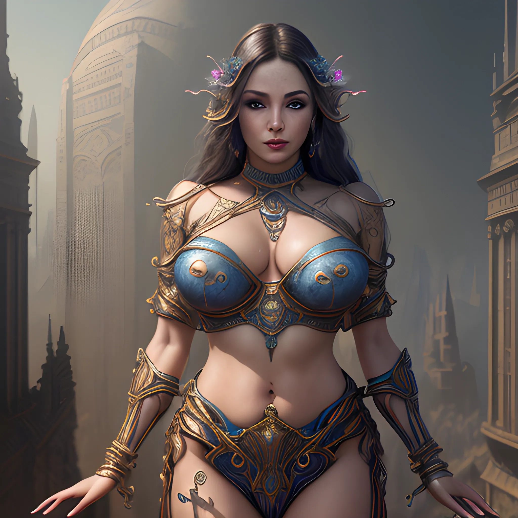 oracle, beautiful woman, view above waist, breasty, 8k, high resolution, high quality, photorealistic, hyperrealistic, detailed, detailed matte painting, deep color, fantastical, intricate detail, splash screen, complementary colors, fantasy concept art, 8k resolution trending on Artstation Unreal Engine