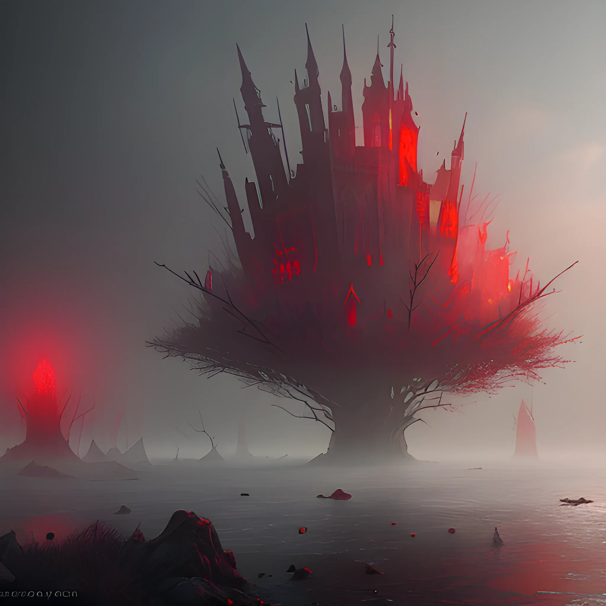 bloody fog, red fog, 8k, high resolution, high quality, photorealistic, hyperrealistic, detailed, detailed matte painting, deep color, fantastical, intricate detail, splash screen, complementary colors, fantasy concept art, 8k resolution trending on Artstation Unreal Engine