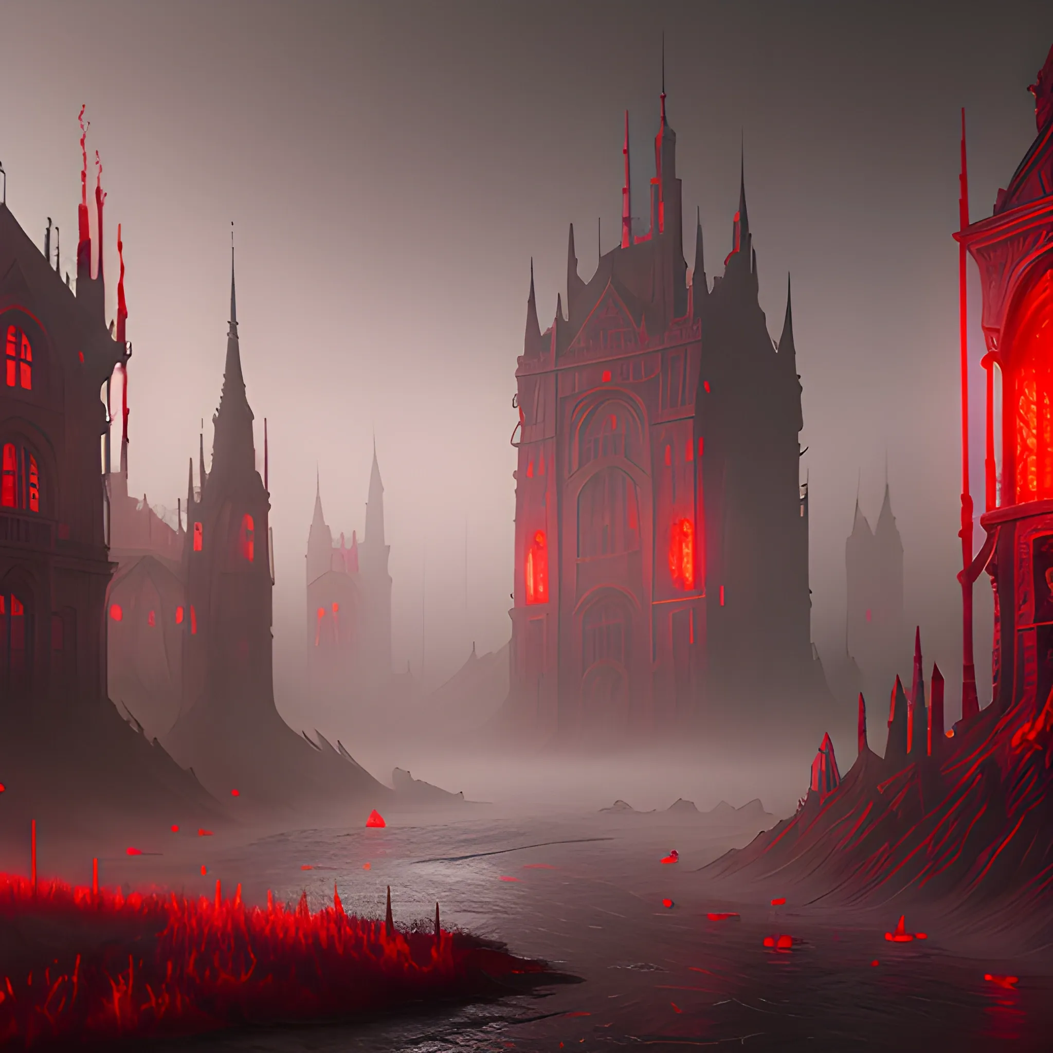 bloody fog, red fog, 8k, high resolution, high quality, photorealistic, hyperrealistic, detailed, detailed matte painting, deep color, fantastical, intricate detail, splash screen, complementary colors, fantasy concept art, 8k resolution trending on Artstation Unreal Engine