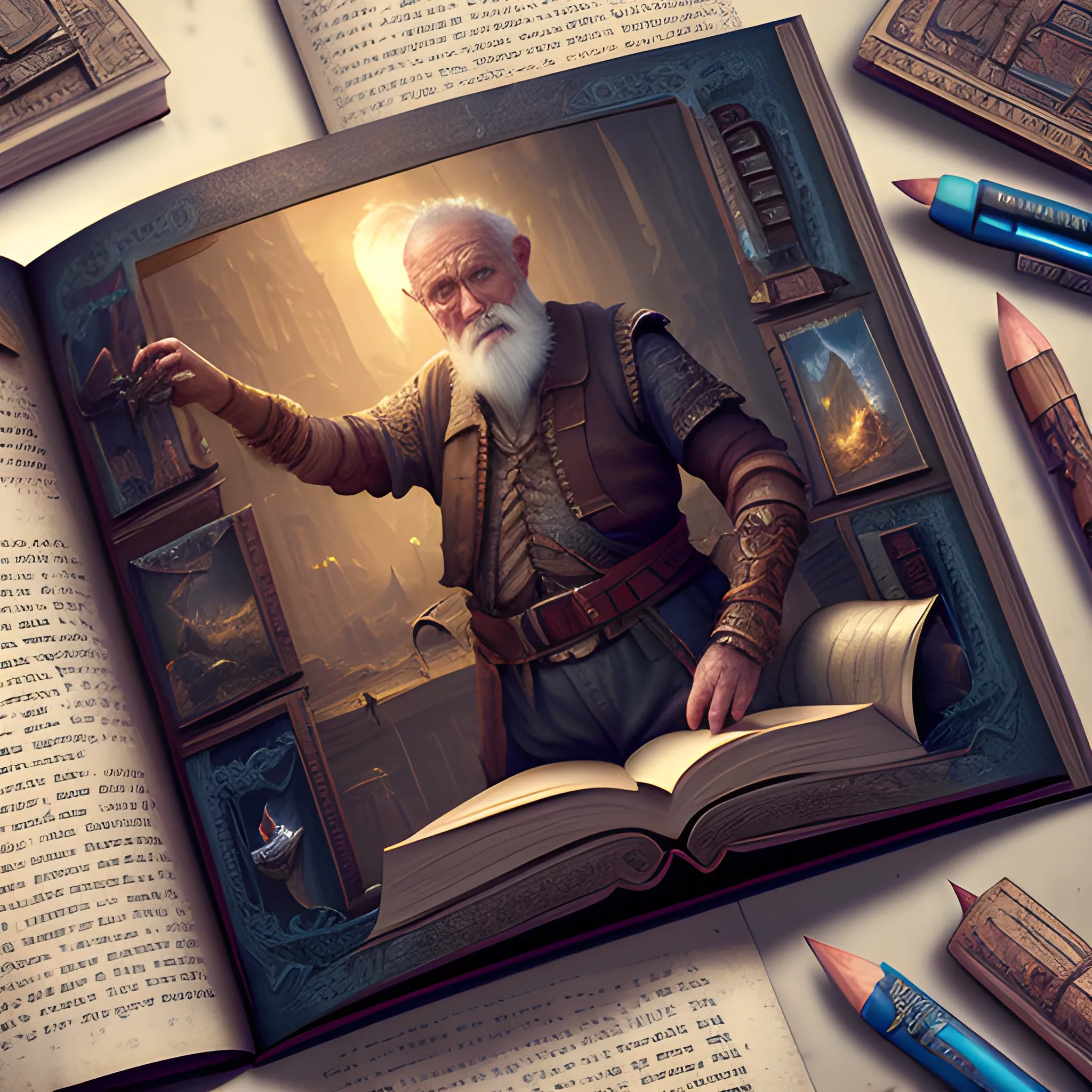 old man writes in the book, view above waist, 8k, high resolution, high quality, photorealistic, hyperrealistic, detailed, detailed matte painting, deep color, fantastical, intricate detail, splash screen, complementary colors, fantasy concept art, 8k resolution trending on Artstation Unreal Engine