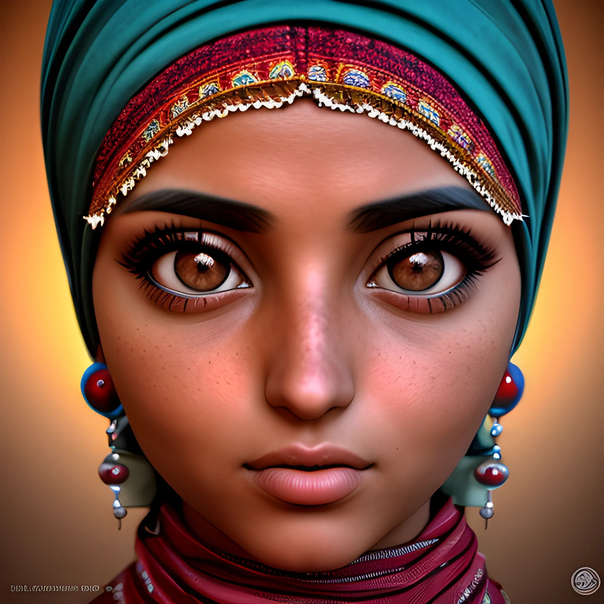 Moroccan beauty, big eyes, extreme picture quality, ambient light, 3D