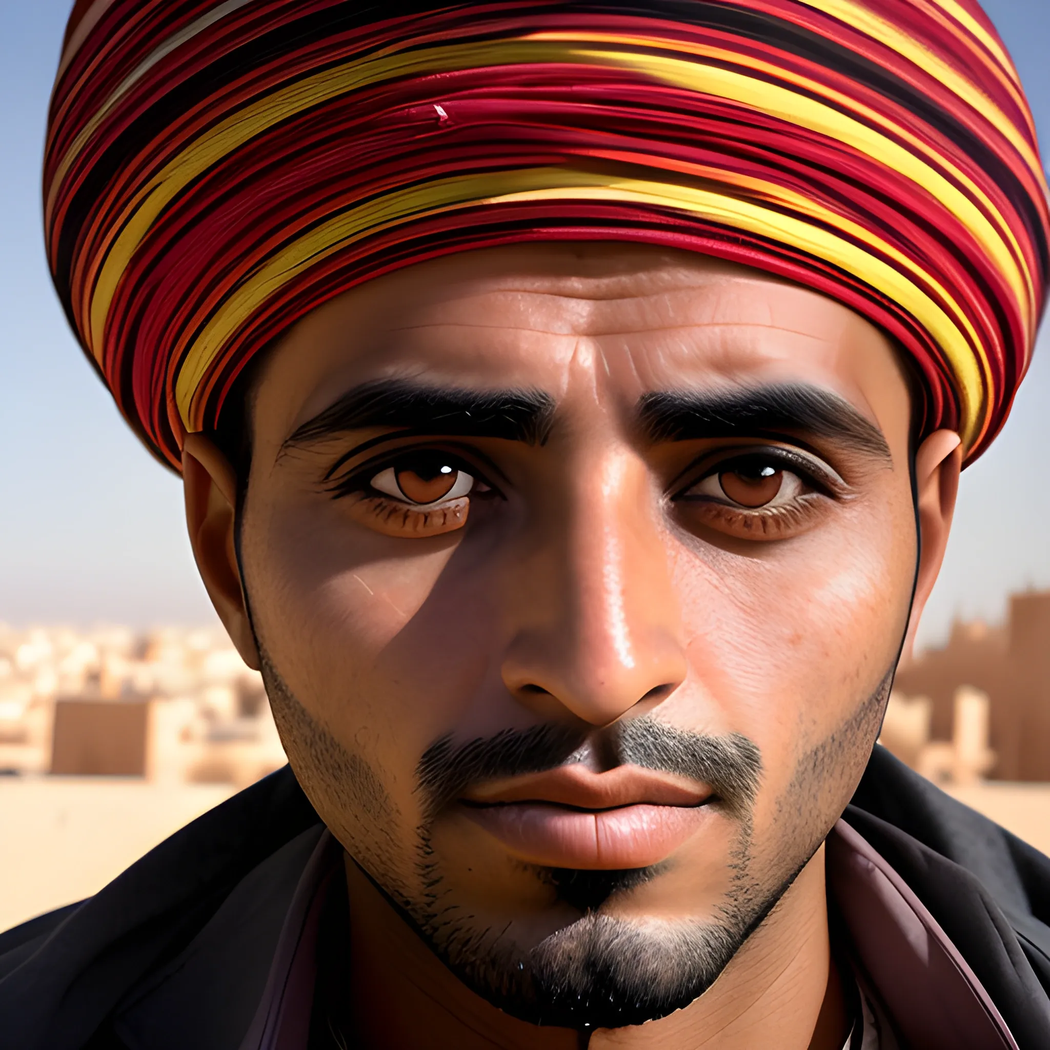 Moroccan 30 years old man, big eyes, extreme picture quality, ambient light, exquisite facial features, 3D