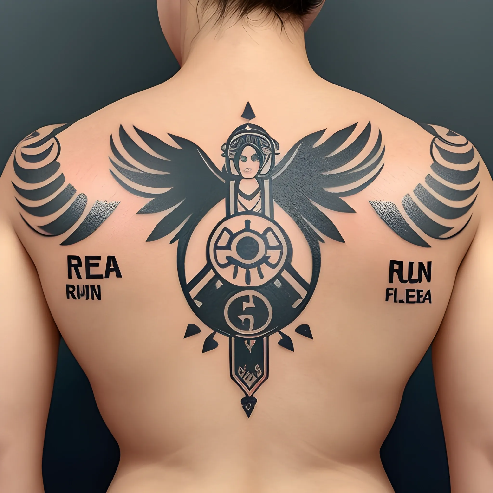 Un tatuaje de todas las runas nórdicas, . Las runas deben representar la riqueza, la fuerza, la sabiduría , la felicidad, la salud y la protección. 